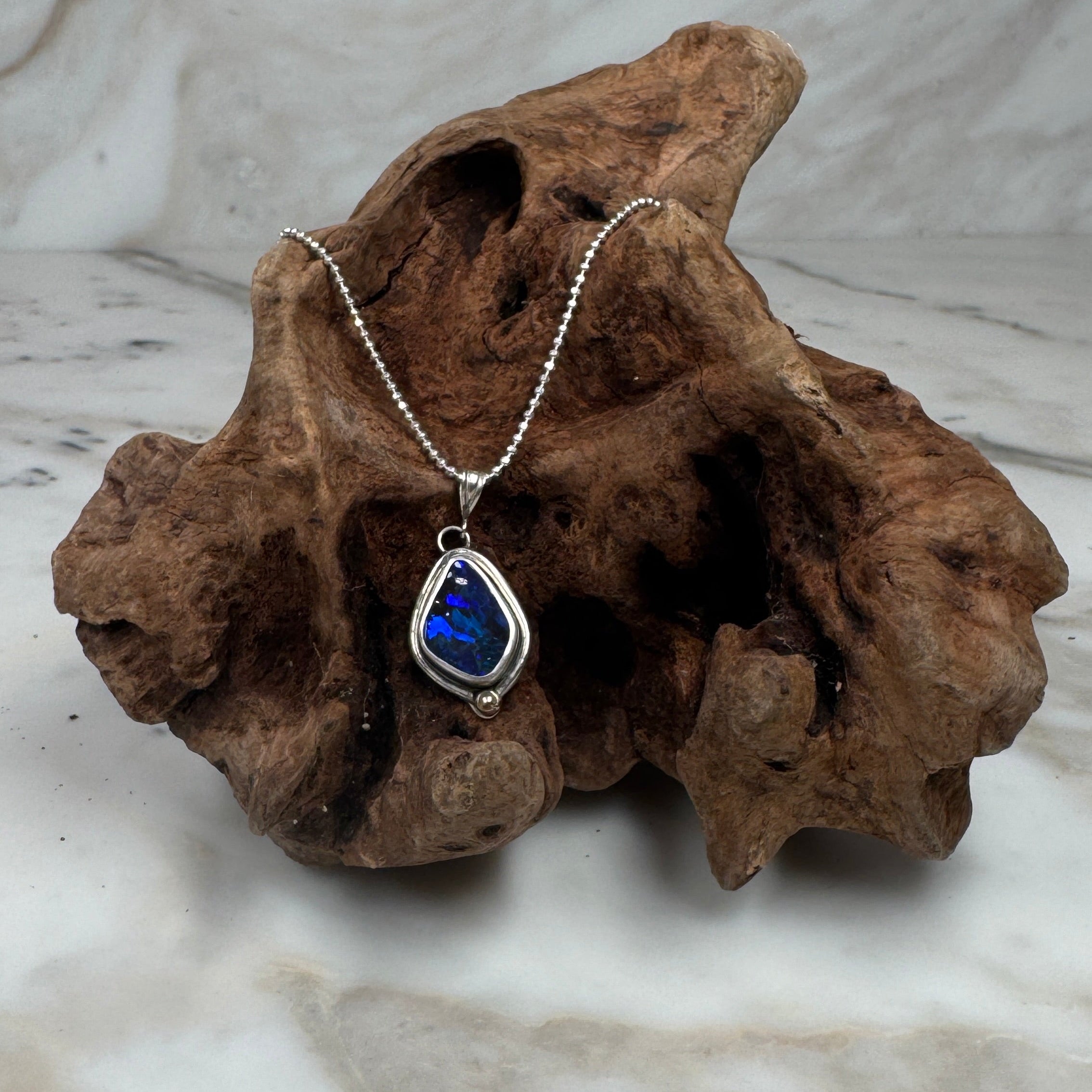 Australian Boulder Opal Tidepool Ember Pendant Necklace