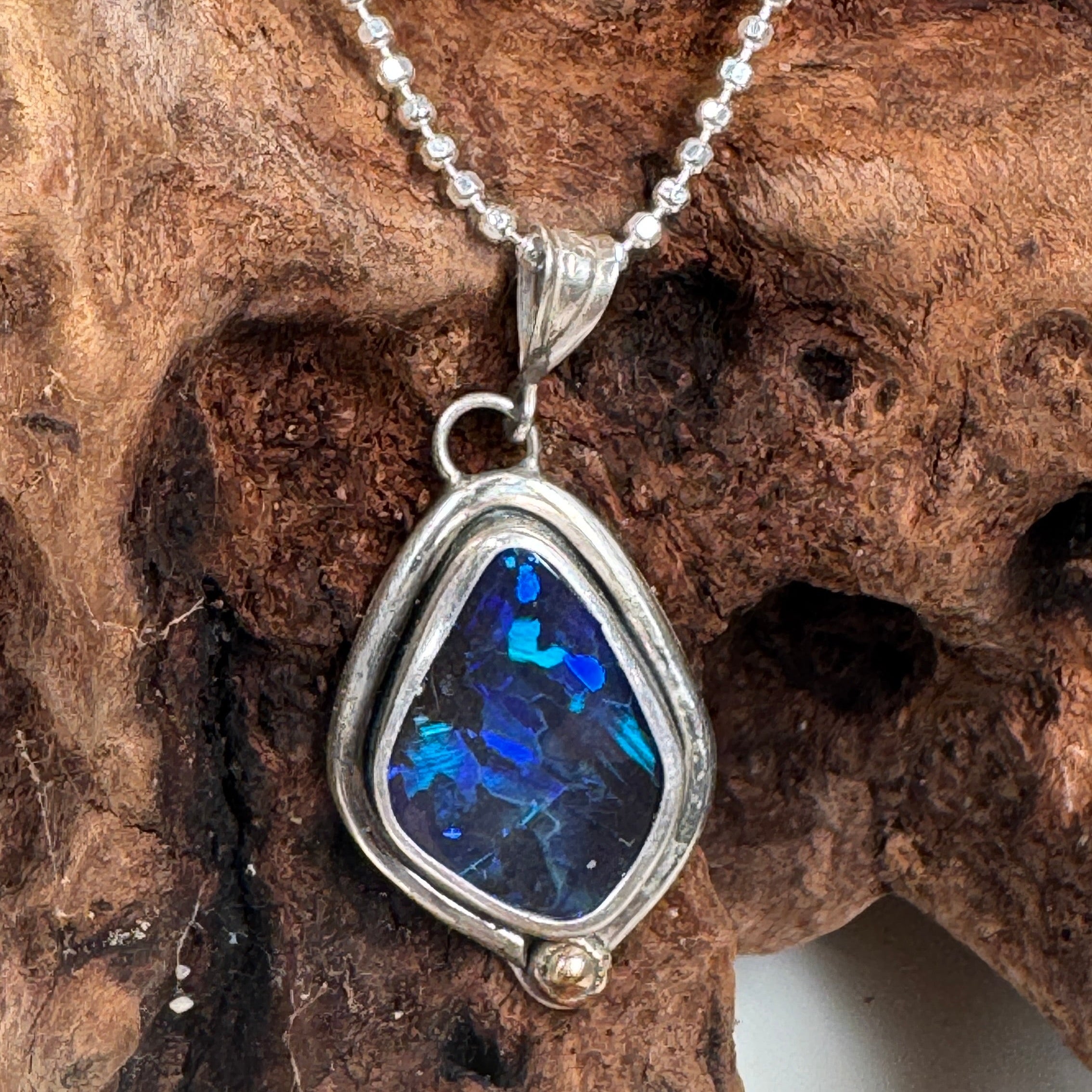 Australian Boulder Opal Tidepool Ember Pendant Necklace
