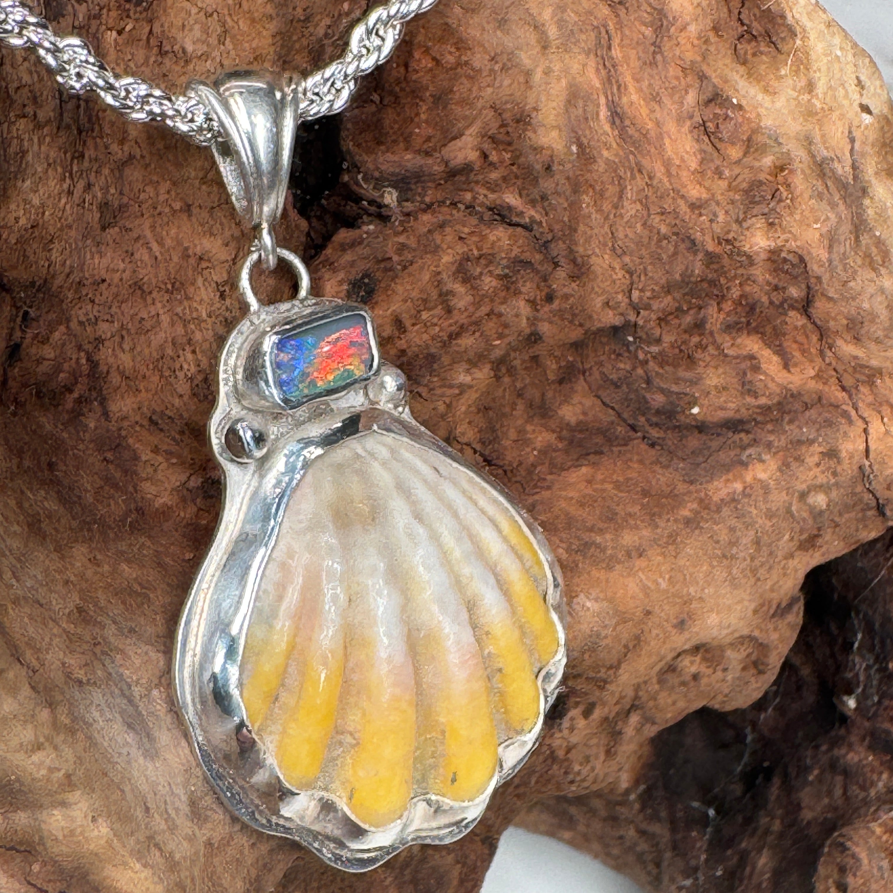 Sunrise Shell with Australian Boulder Opal Pendant Necklace