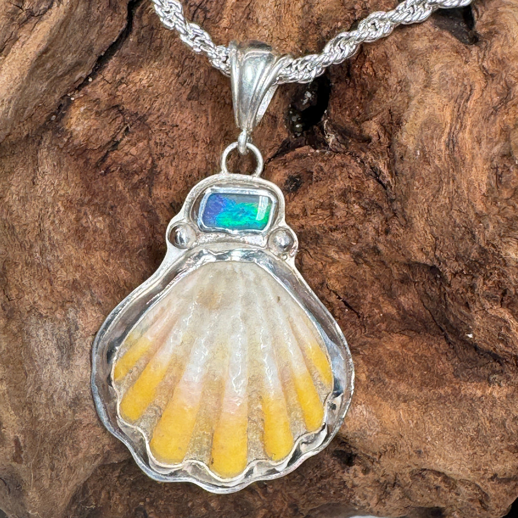Sunrise Shell with Australian Boulder Opal Pendant Necklace