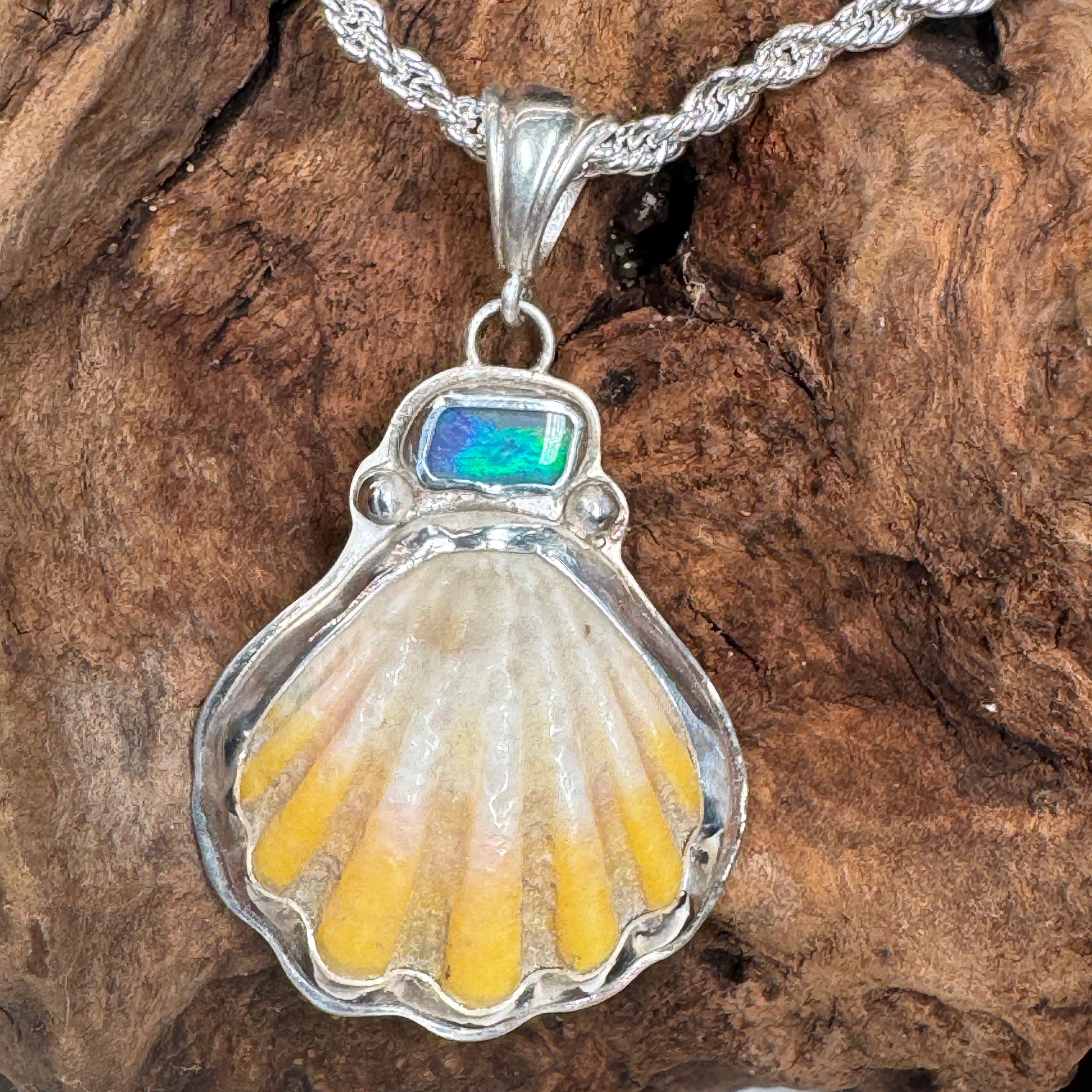 Sunrise Shell with Australian Boulder Opal Pendant Necklace