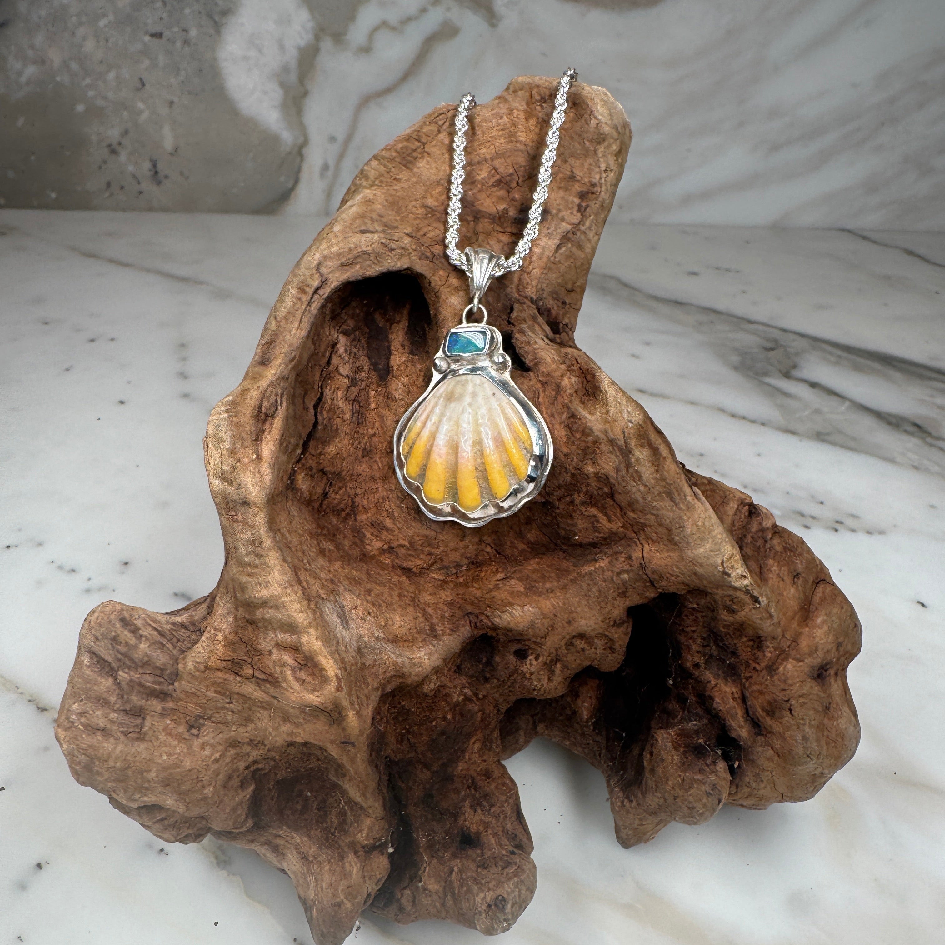 Sunrise Shell with Australian Boulder Opal Pendant Necklace