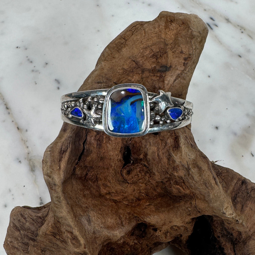 Ocean Star Australian Boulder Opal + Sterling Silver Cuff