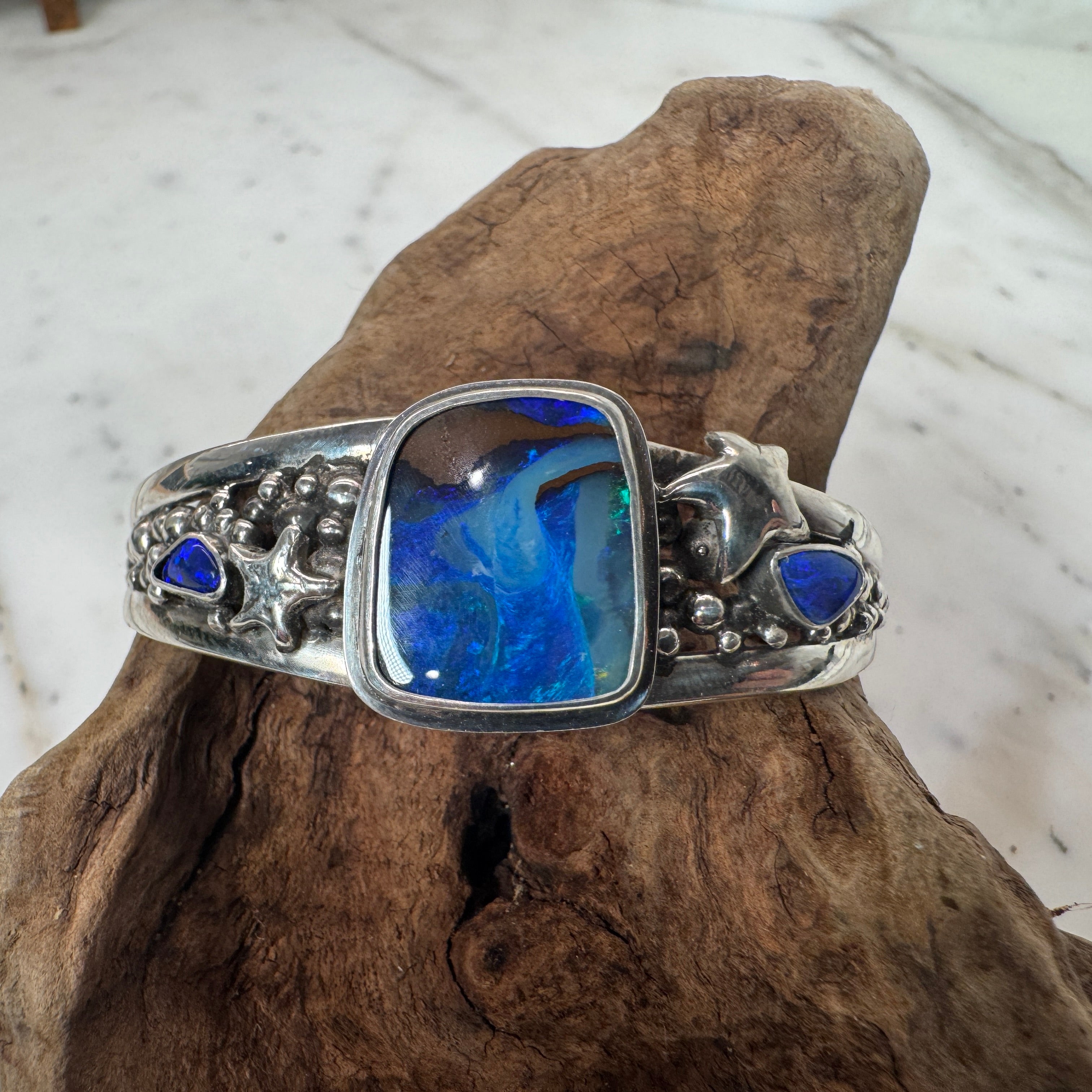 Ocean Star Australian Boulder Opal + Sterling Silver Cuff