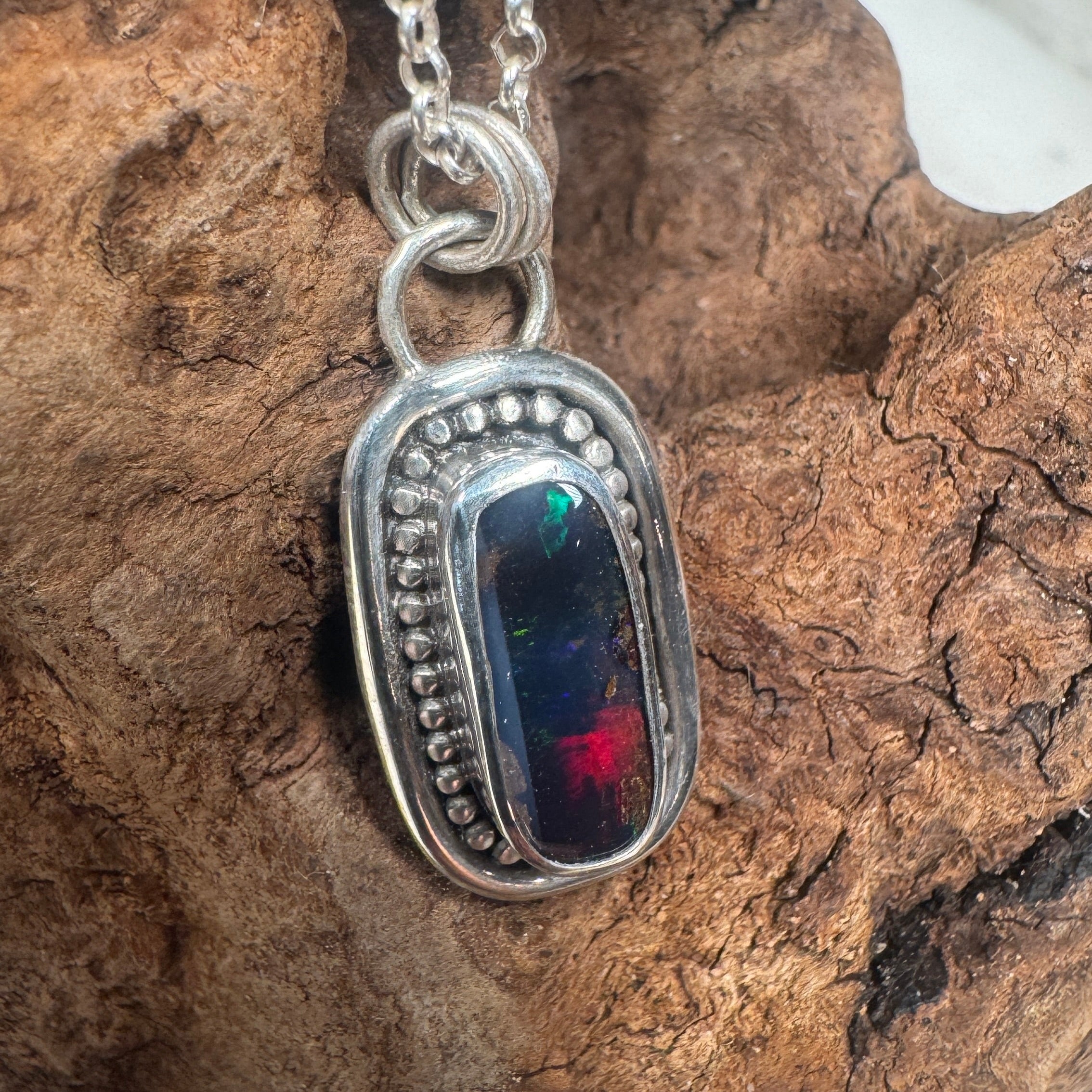 Blue Fire Elongated Australian Boulder Opal Pendant