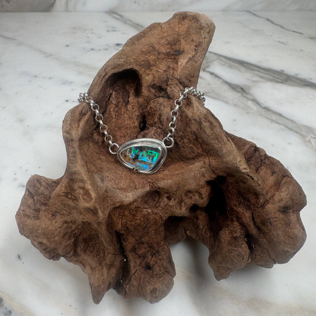 Tidal Ribbon Fire Australian Boulder Opal Pendant