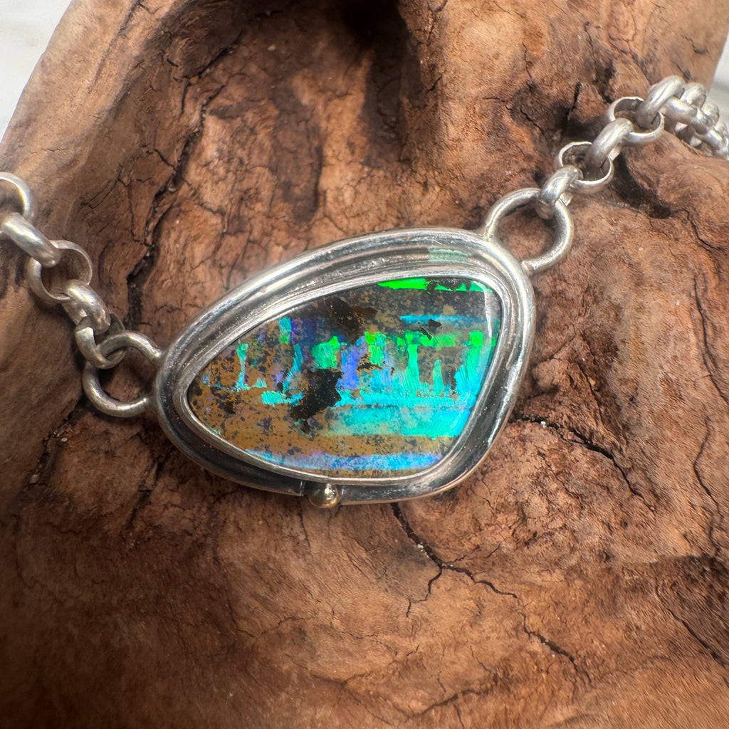Tidal Ribbon Fire Australian Boulder Opal Pendant