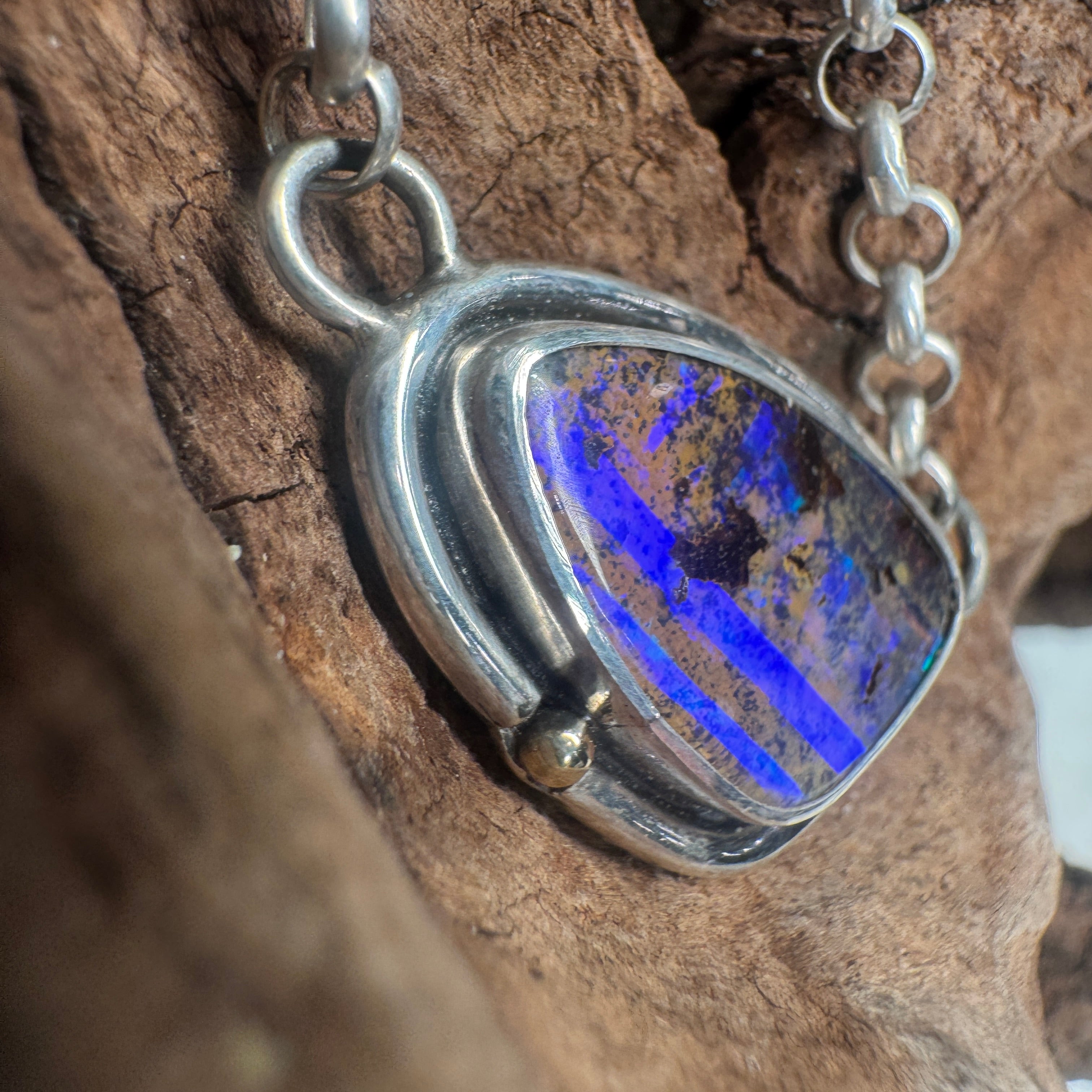 Tidal Ribbon Fire Australian Boulder Opal Pendant