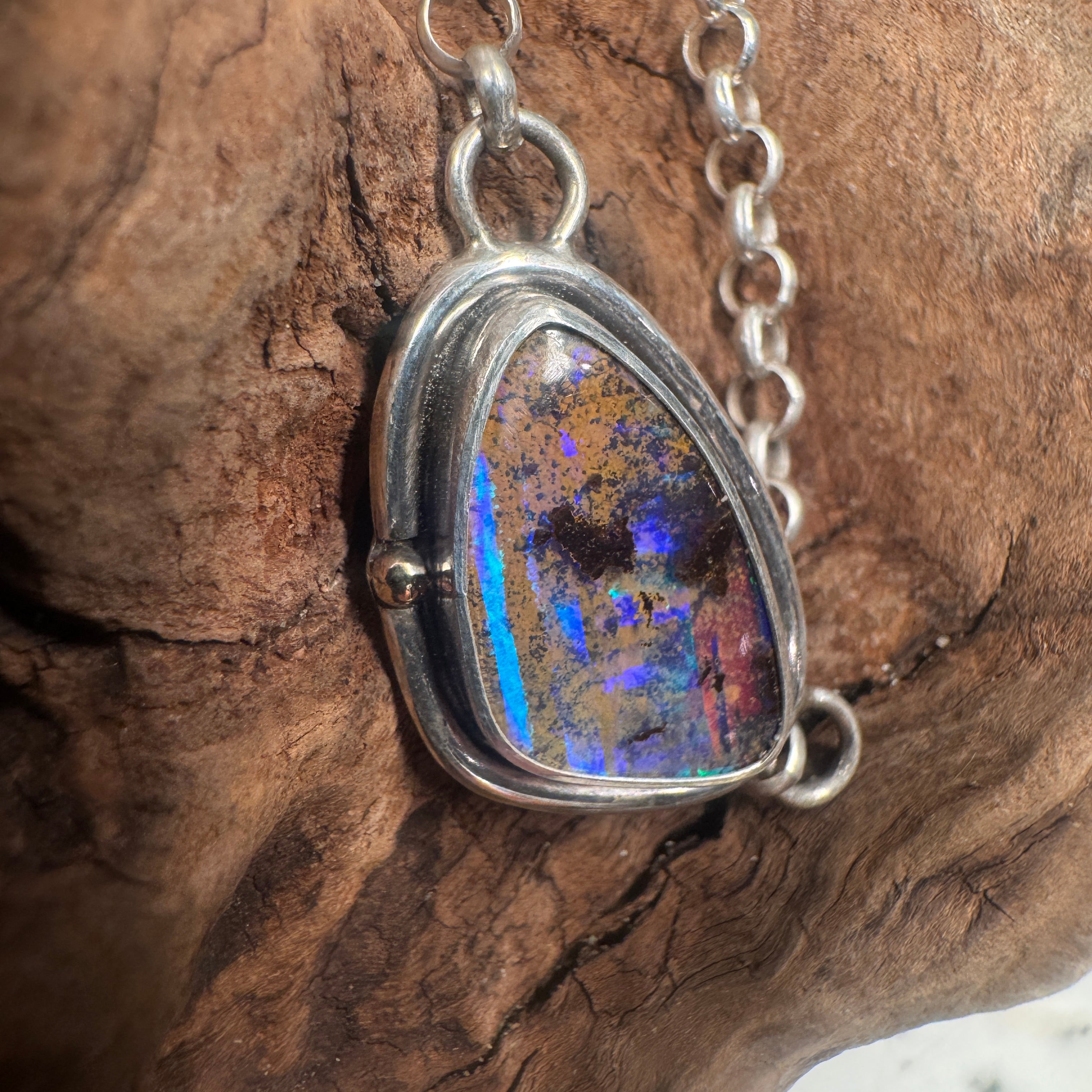 Tidal Ribbon Fire Australian Boulder Opal Pendant