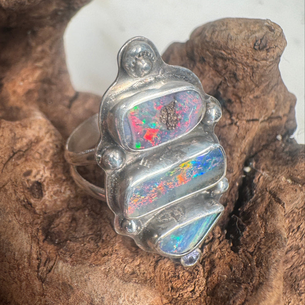 Ocean Fire Trinity Australian Boulder Opal Ring