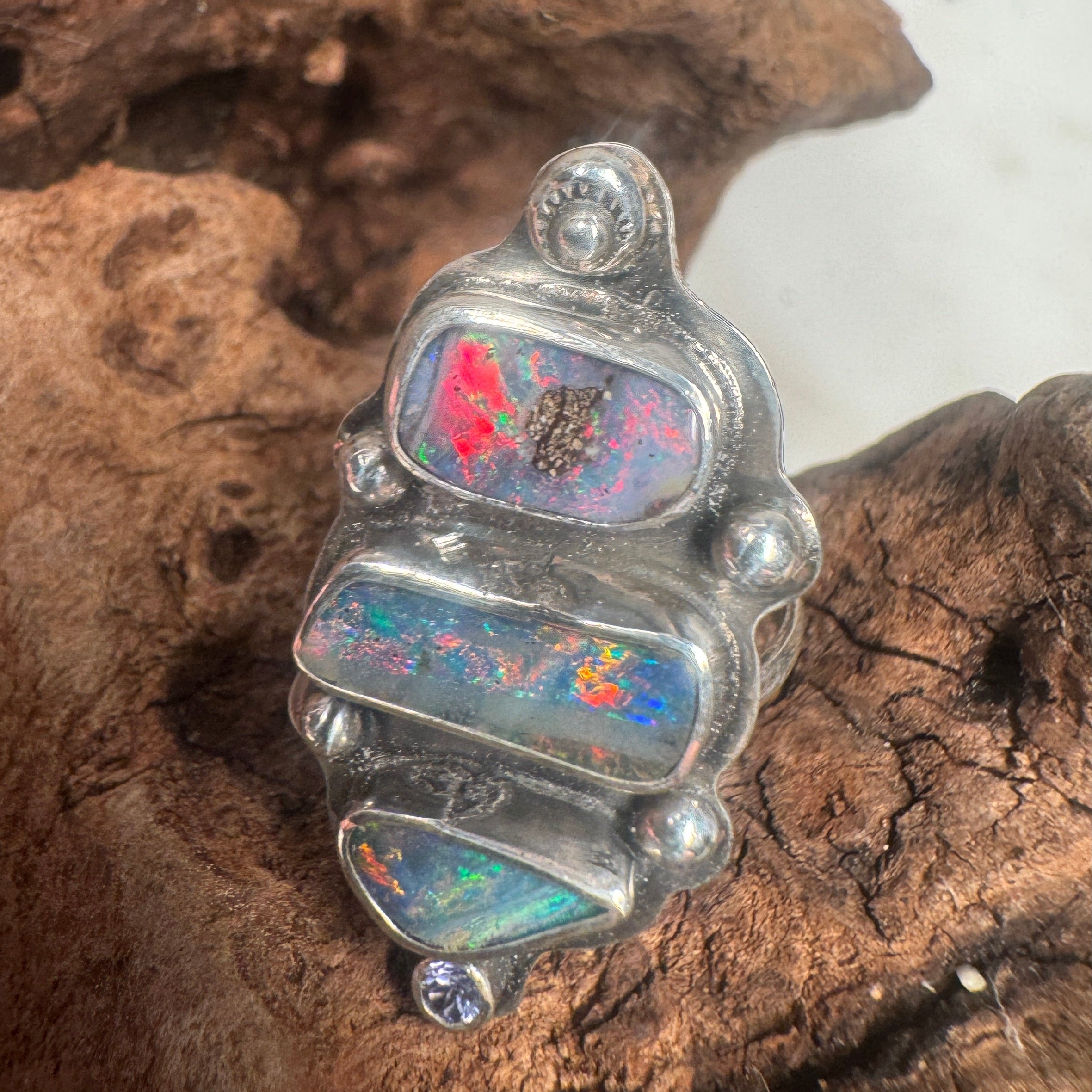 Ocean Fire Trinity Australian Boulder Opal Ring