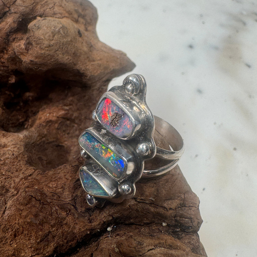 Ocean Fire Trinity Australian Boulder Opal Ring