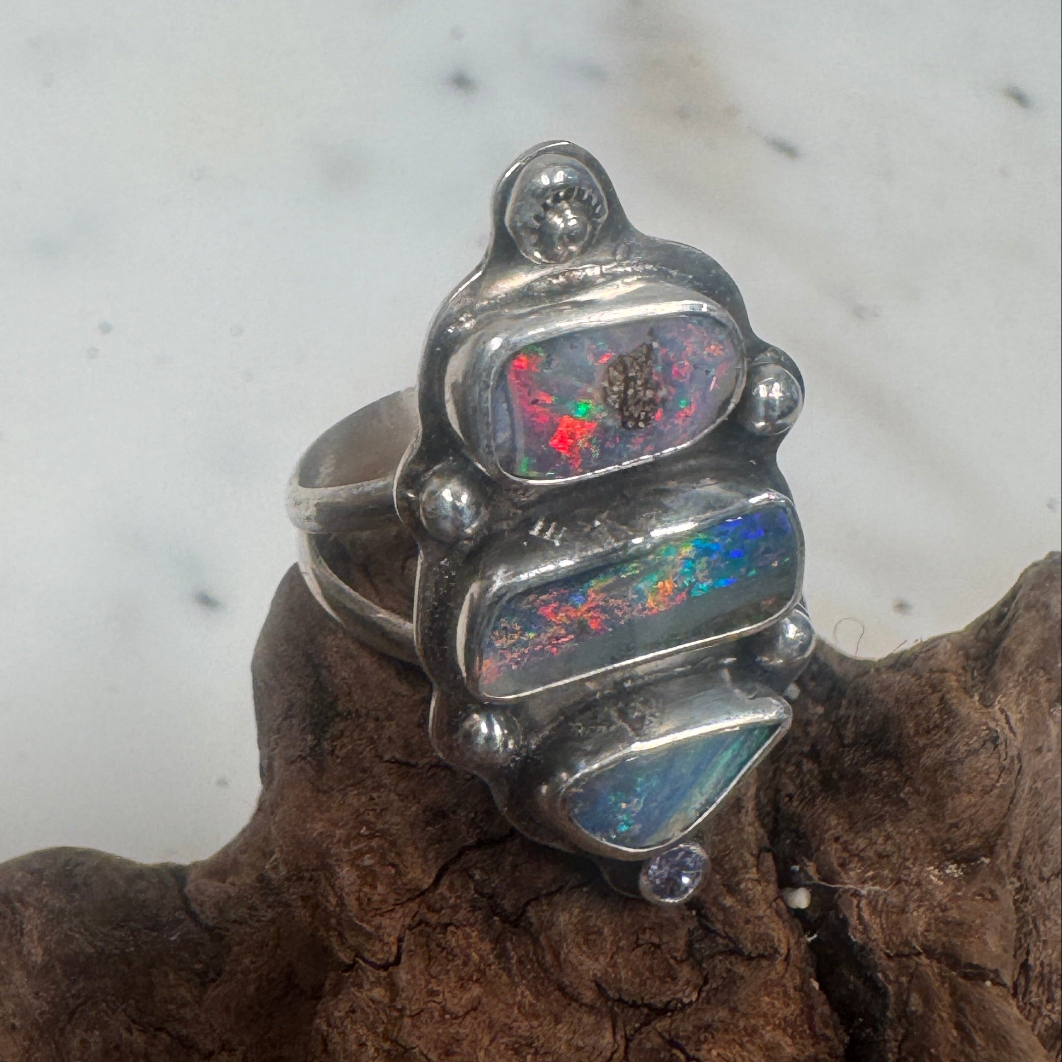 Ocean Fire Trinity Australian Boulder Opal Ring