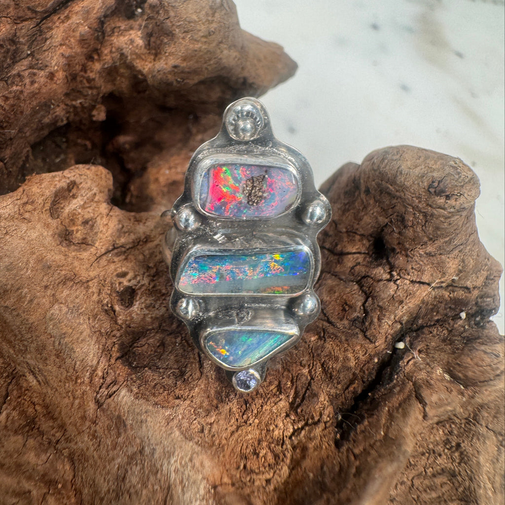 Ocean Fire Trinity Australian Boulder Opal Ring