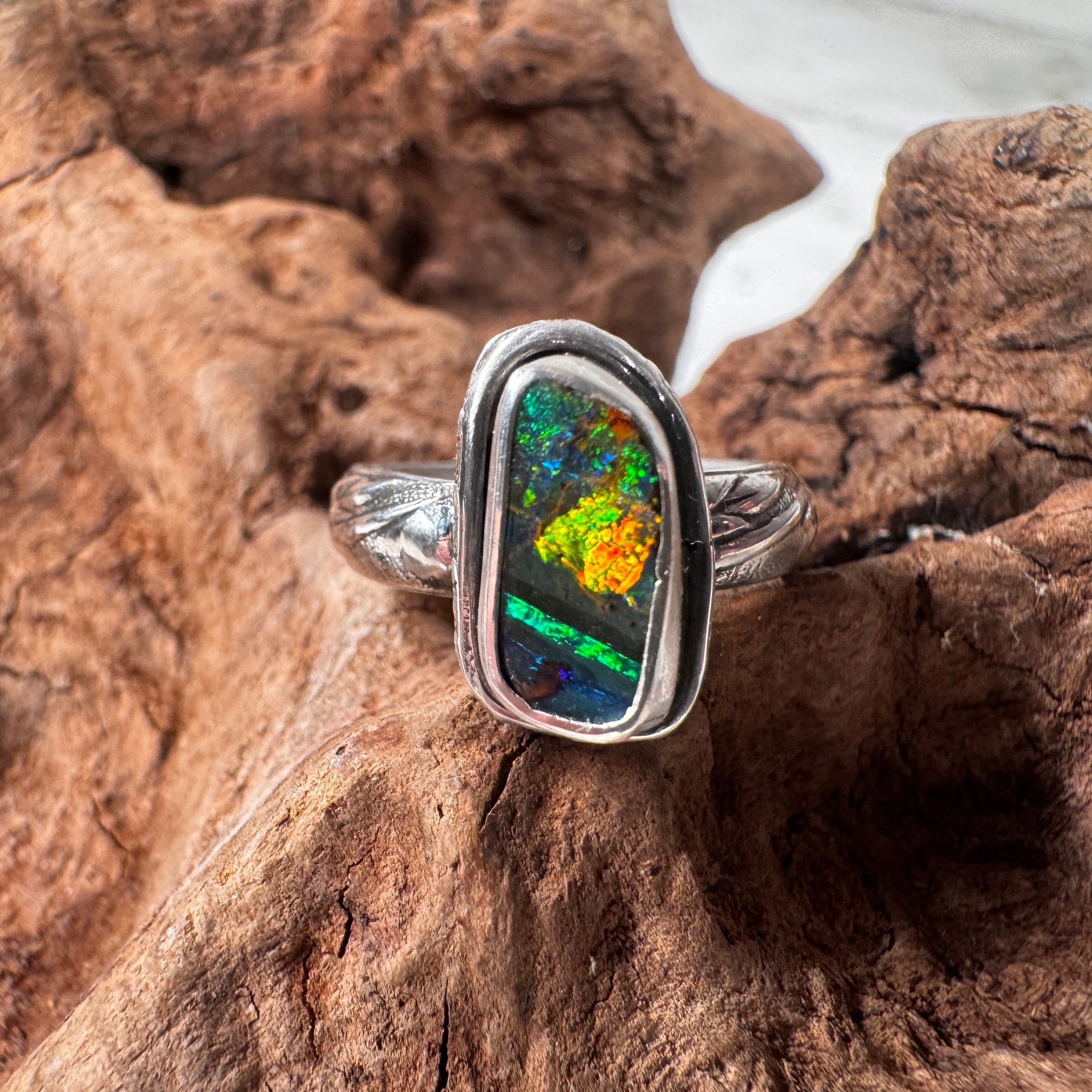 Elemental Awakening Australian Boulder Opal Ring