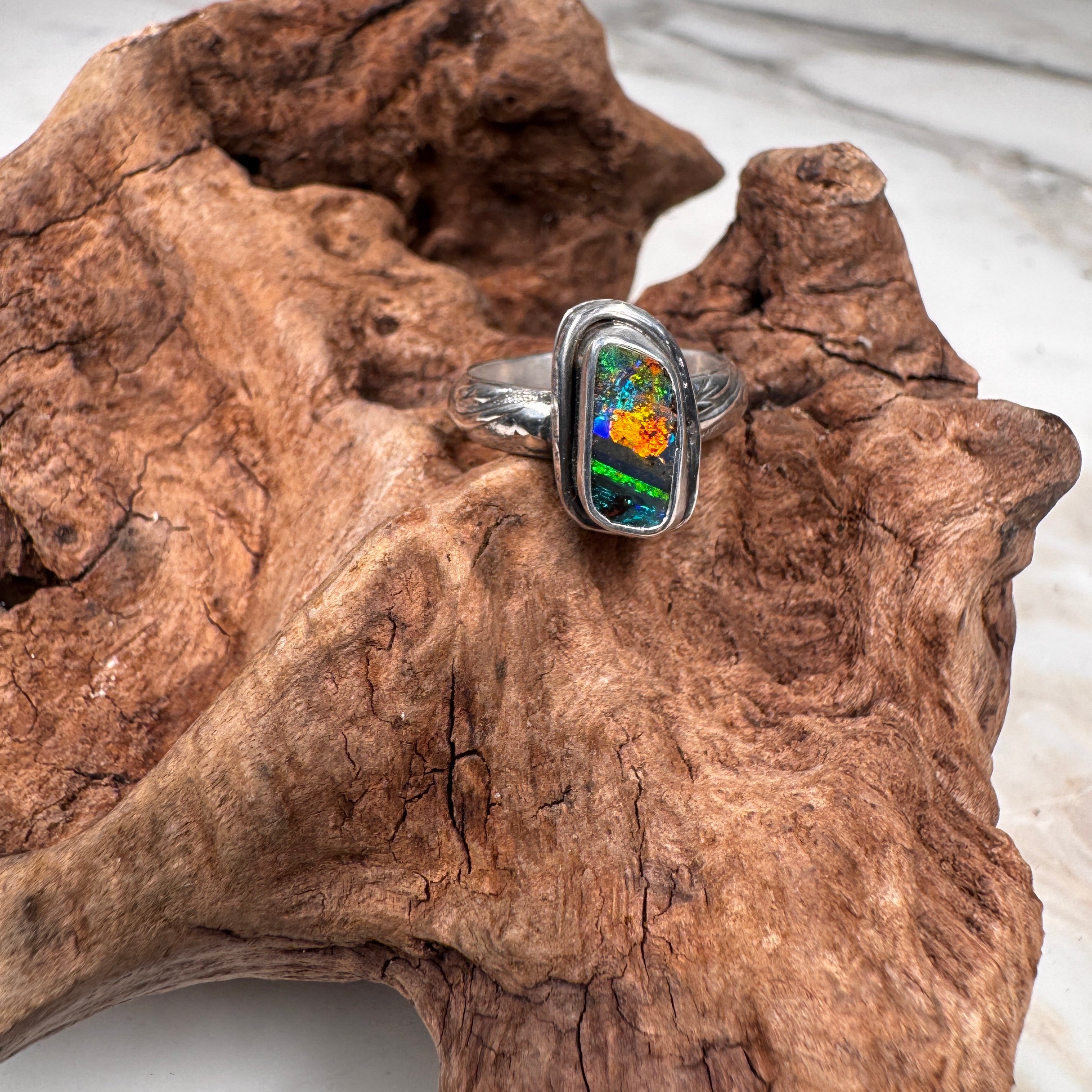 Elemental Awakening Australian Boulder Opal Ring