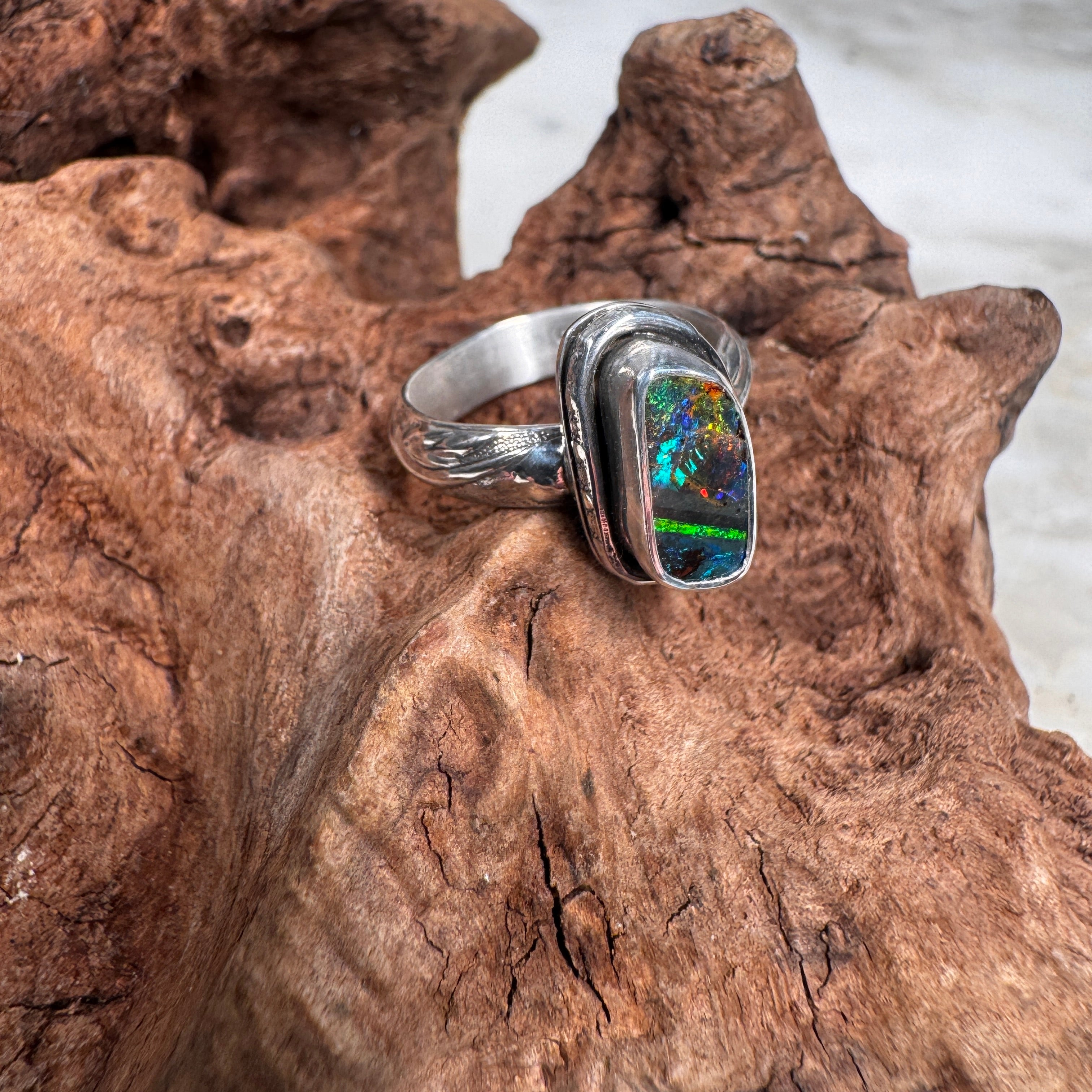 Elemental Awakening Australian Boulder Opal Ring
