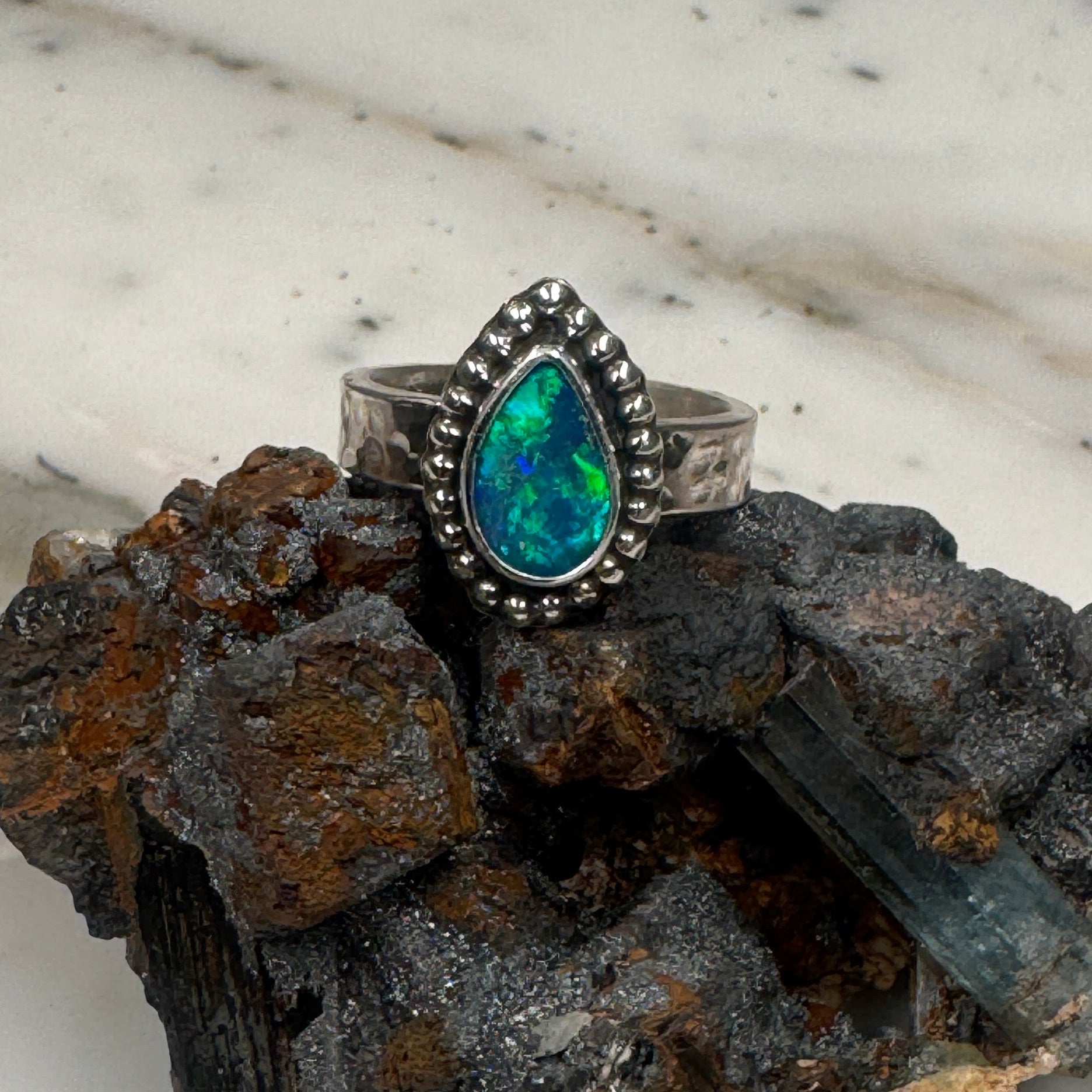 Midnight Tide Spiritual Ocean Australian Boulder Opal Ring