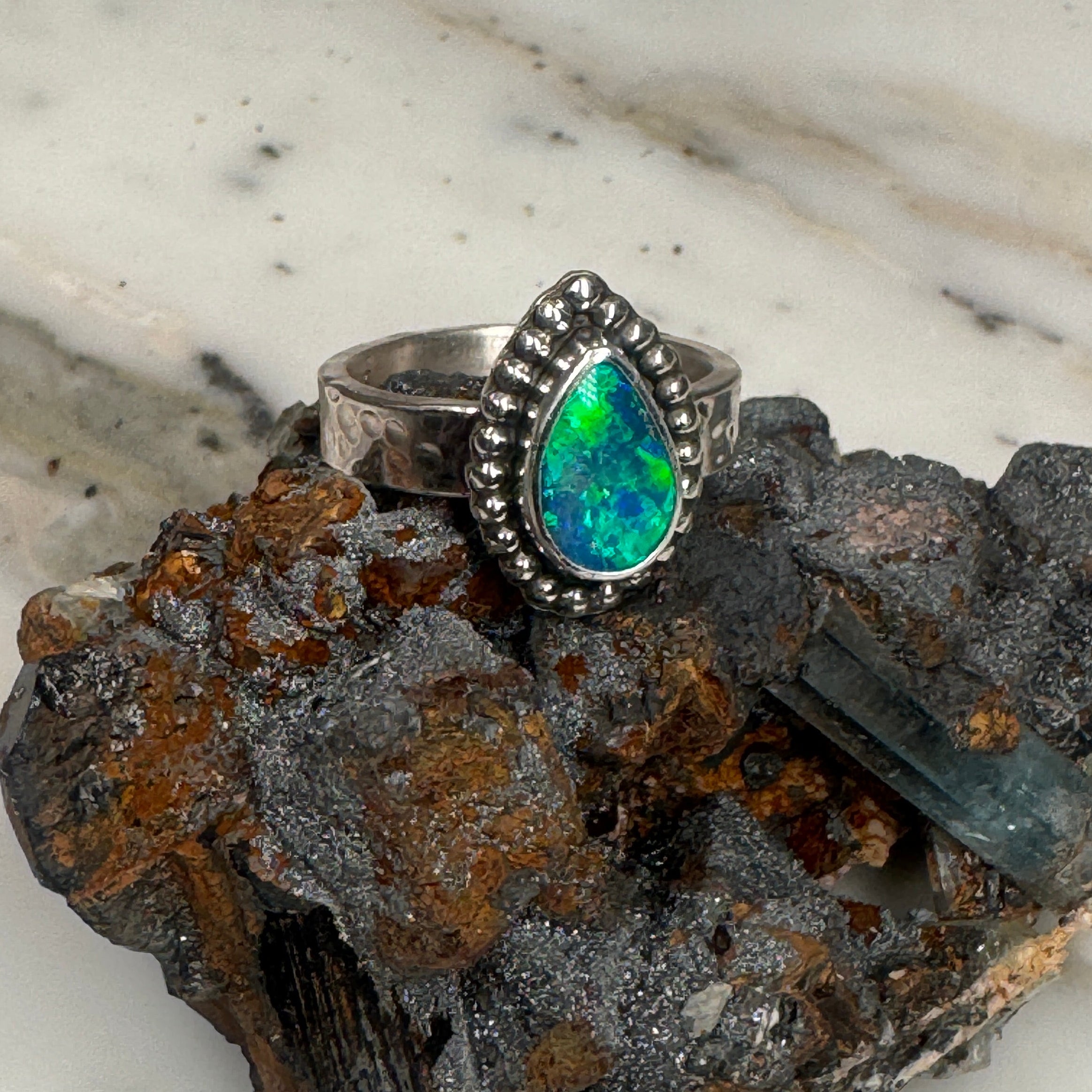 Midnight Tide Spiritual Ocean Australian Boulder Opal Ring