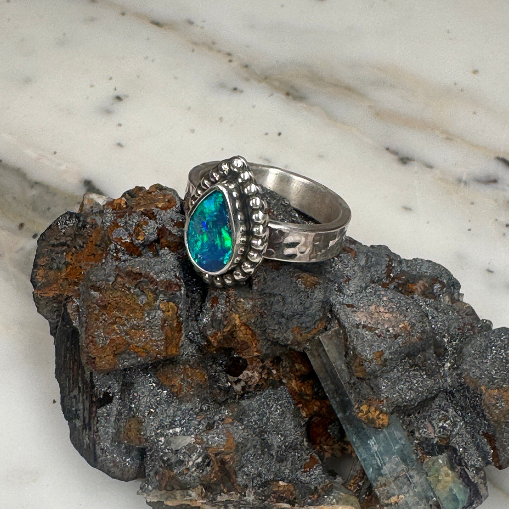 Midnight Tide Spiritual Ocean Australian Boulder Opal Ring