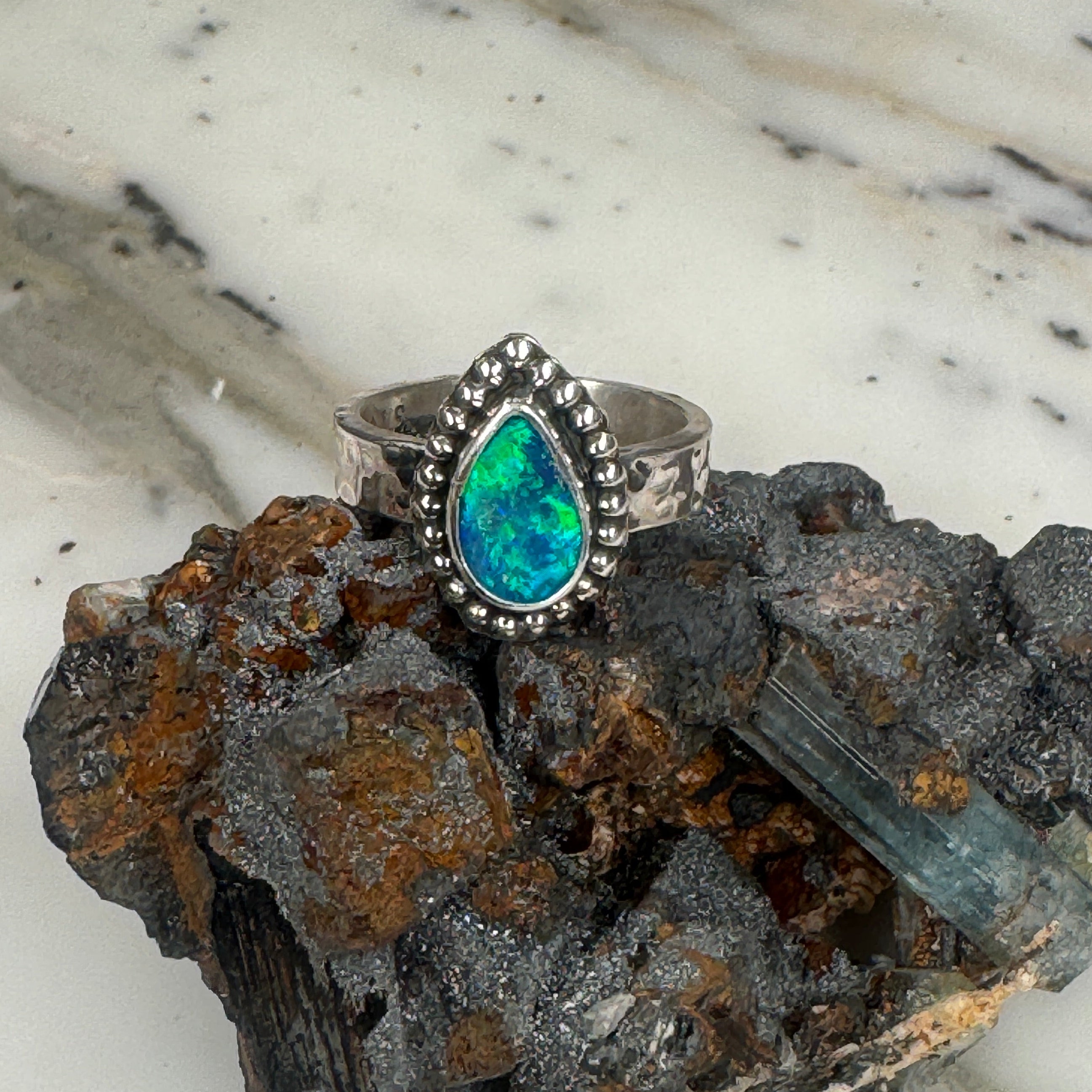 Midnight Tide Spiritual Ocean Australian Boulder Opal Ring