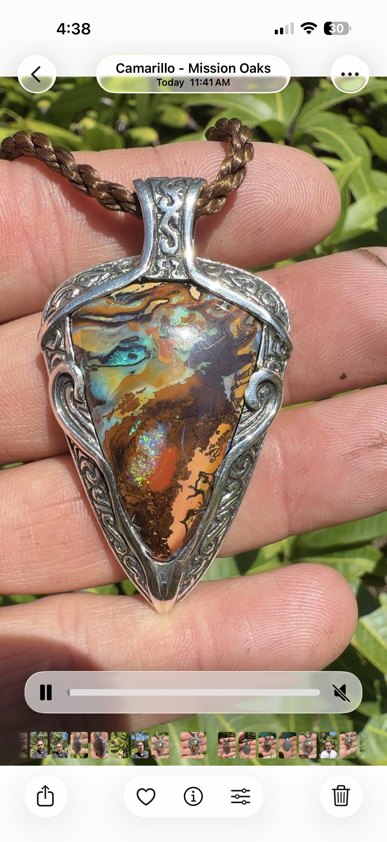 Ocean Current one-of-a-kind Australian Boulder Opal pendant handcrafted in solid .950 silver featuring vivid turquoise, blue, green, orange, gold, and natural Australian ironstone.