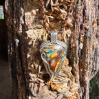 Ocean Current one-of-a-kind Australian Boulder Opal pendant handcrafted in solid .950 silver featuring vivid turquoise, blue, green, orange, gold, and natural Australian ironstone.