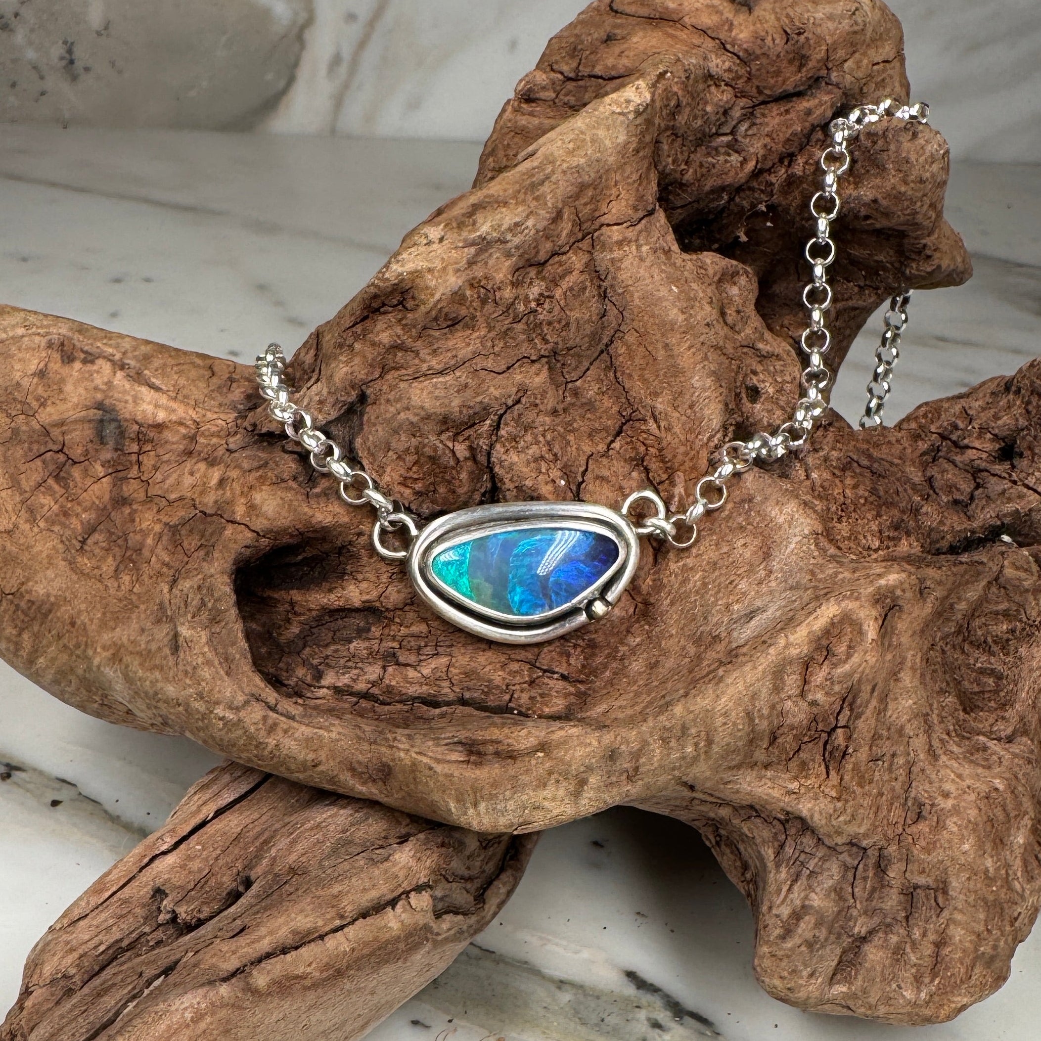 Ember Sea Waves Australian Boulder Opal Pendant