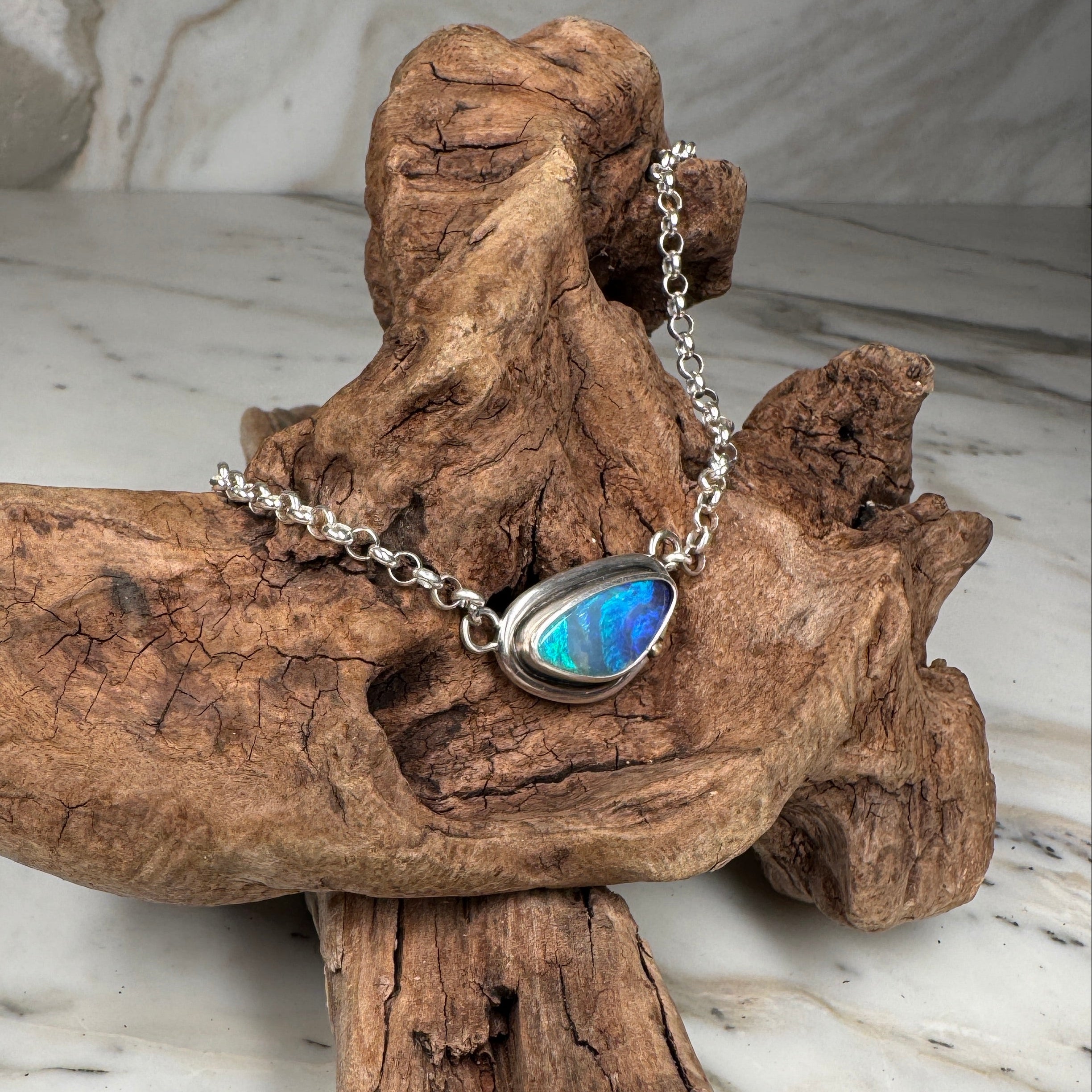 Ember Sea Waves Australian Boulder Opal Pendant