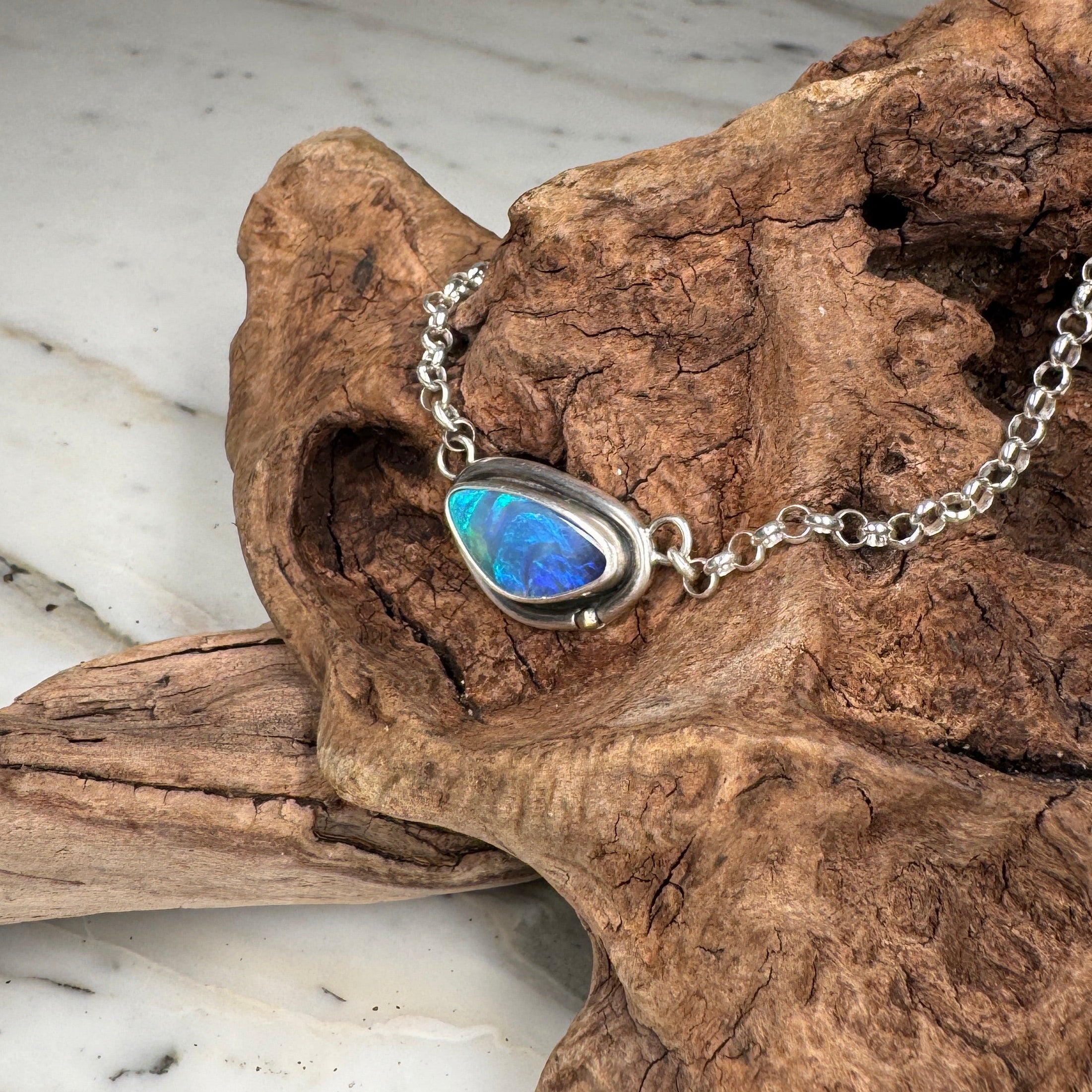 Ember Sea Waves Australian Boulder Opal Pendant