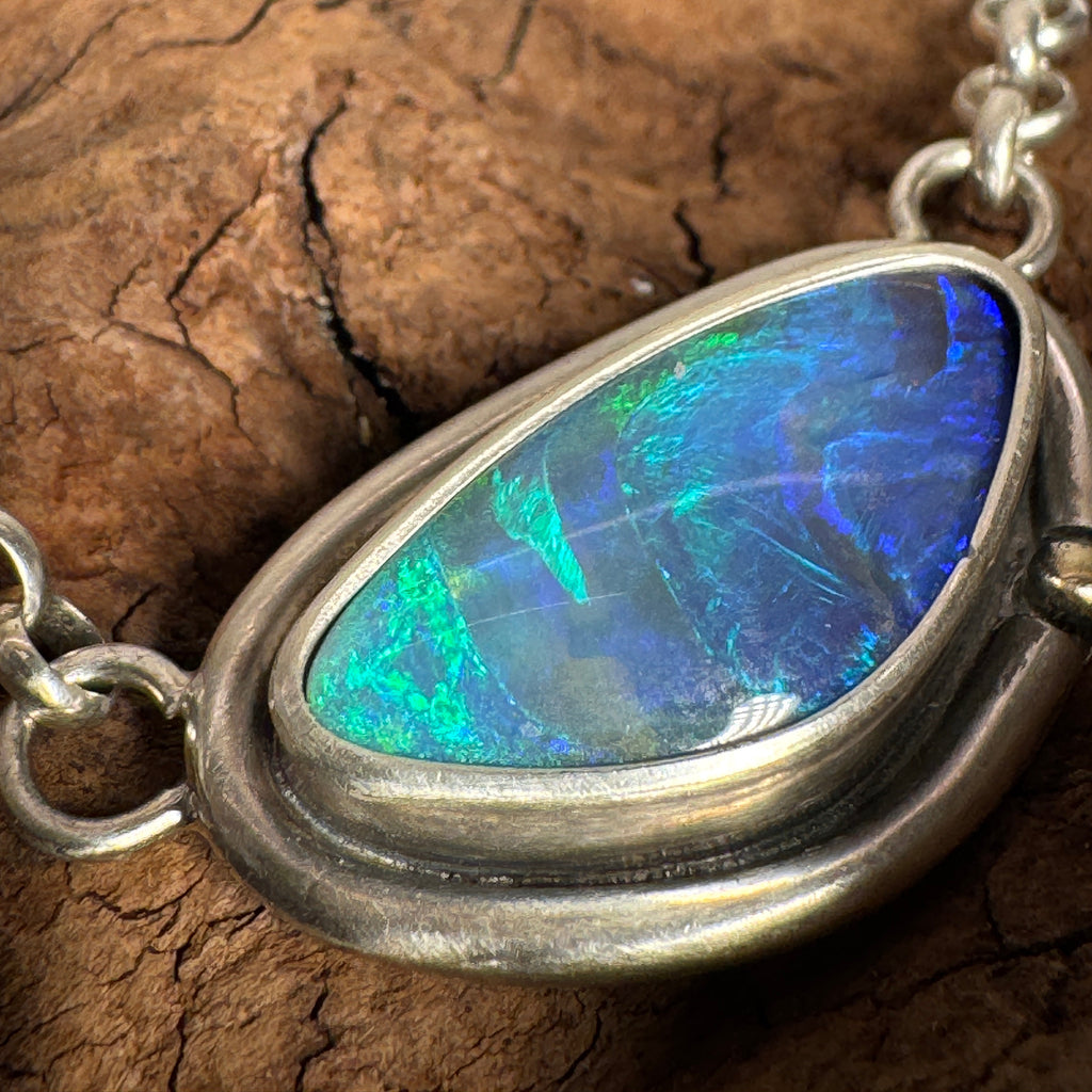 Ember Sea Waves Australian Boulder Opal Pendant