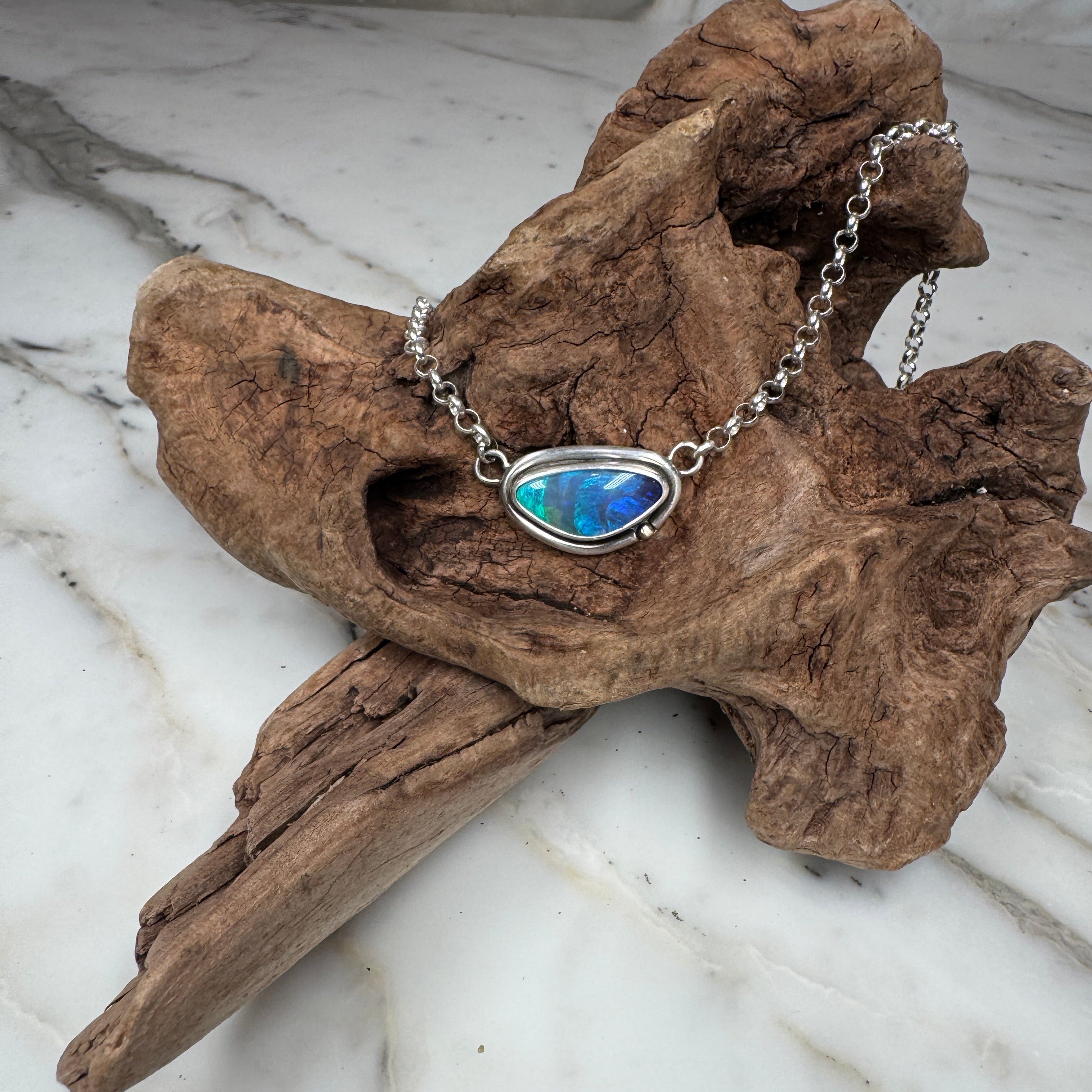 Ember Sea Waves Australian Boulder Opal Pendant