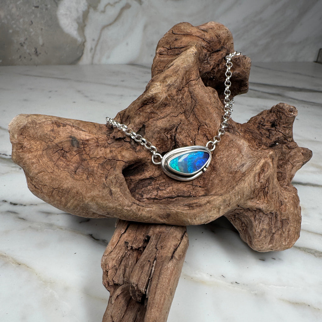 Ember Sea Waves Australian Boulder Opal Pendant