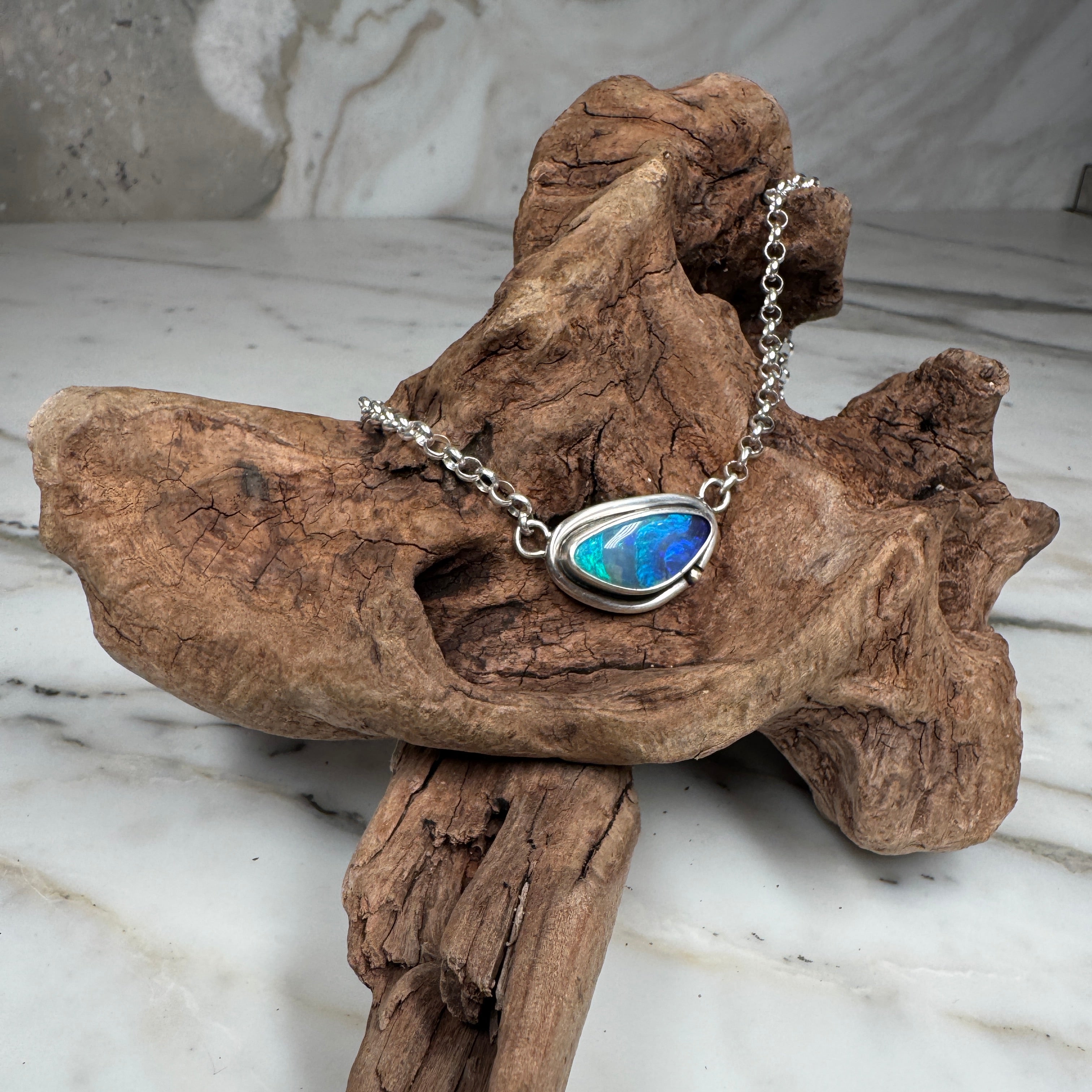 Ember Sea Waves Australian Boulder Opal Pendant