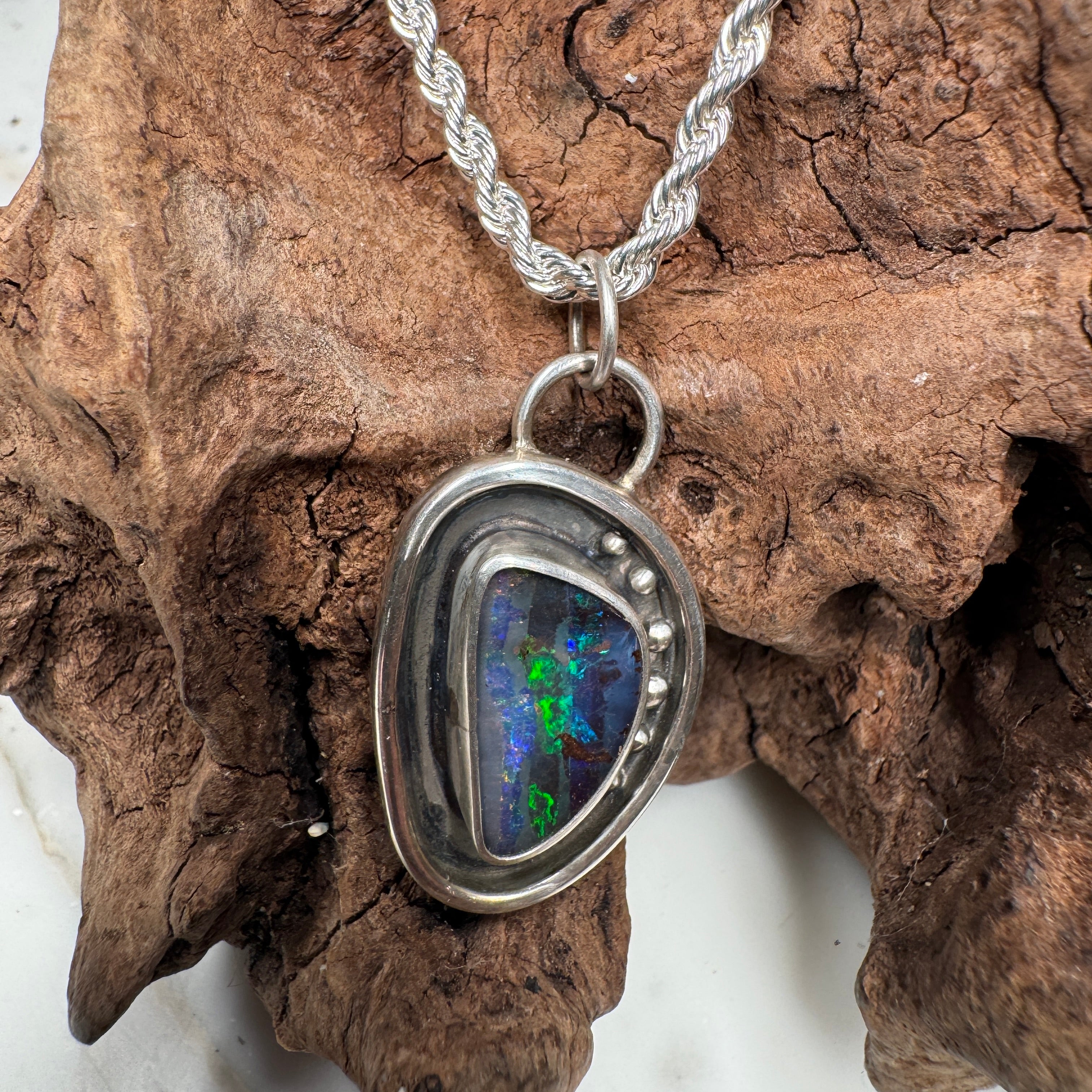 Ocean Fire Australian Boulder Opal Pendant