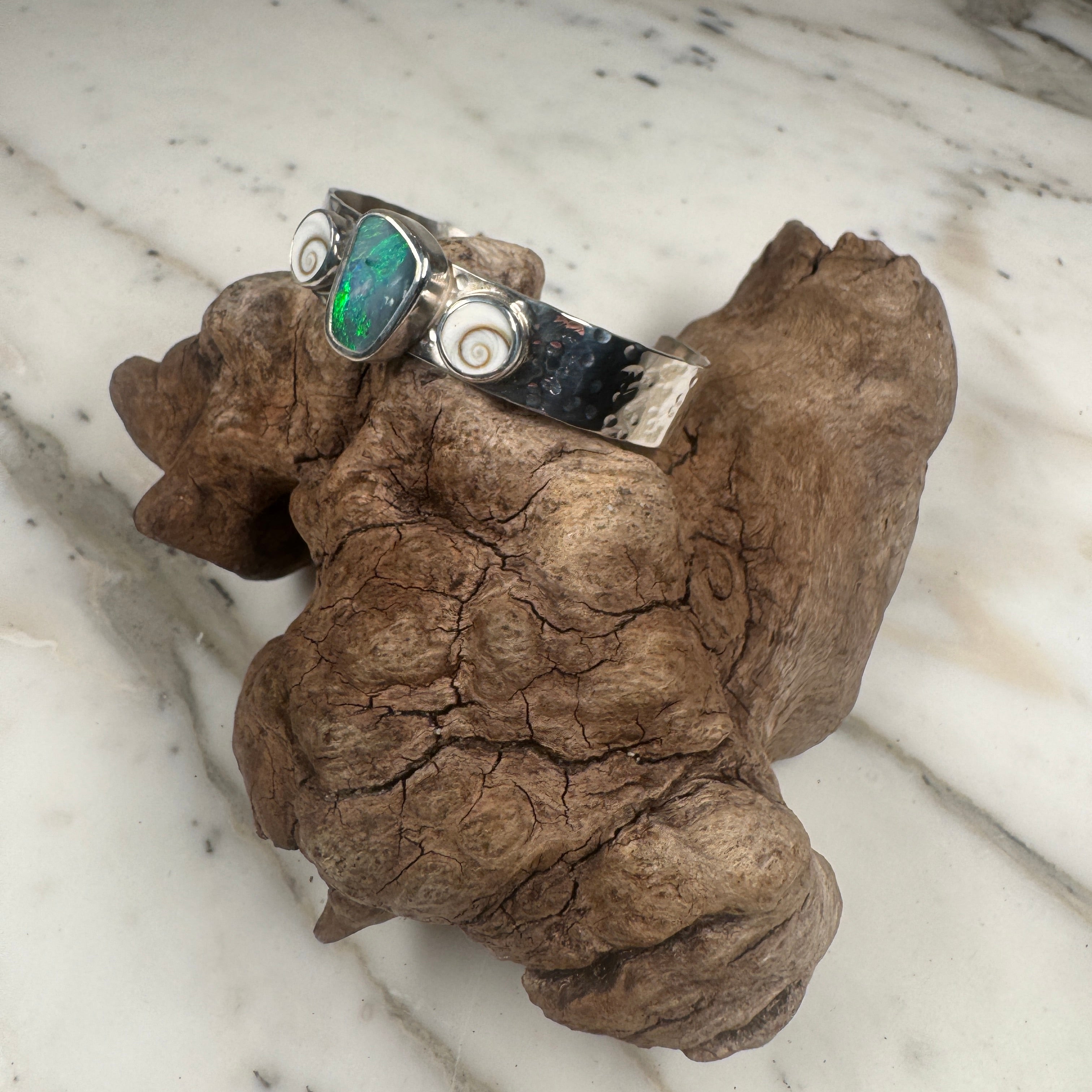 Emerald Tide Australian Green Opal + Shiva Shells Cuff