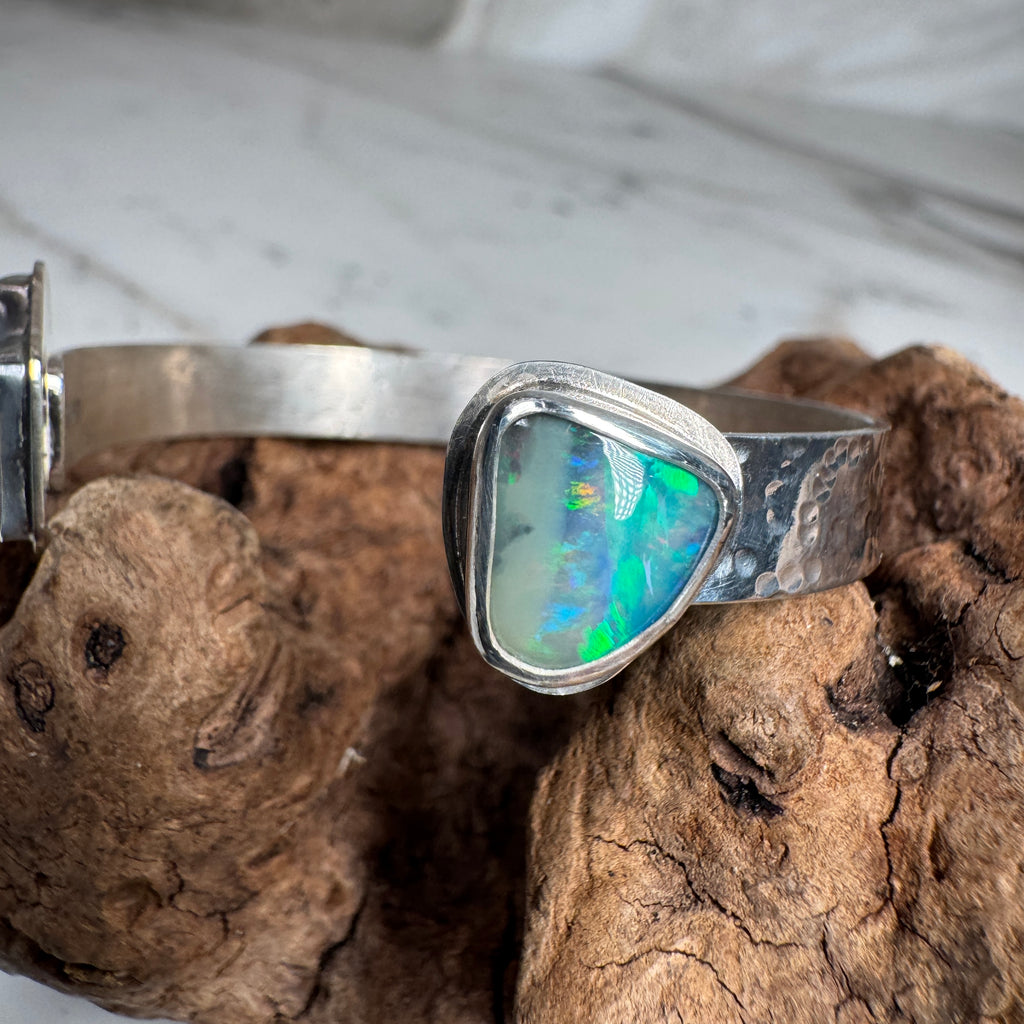 Emerald Tide Boulder Opal with Sunrise Seashell Cuff