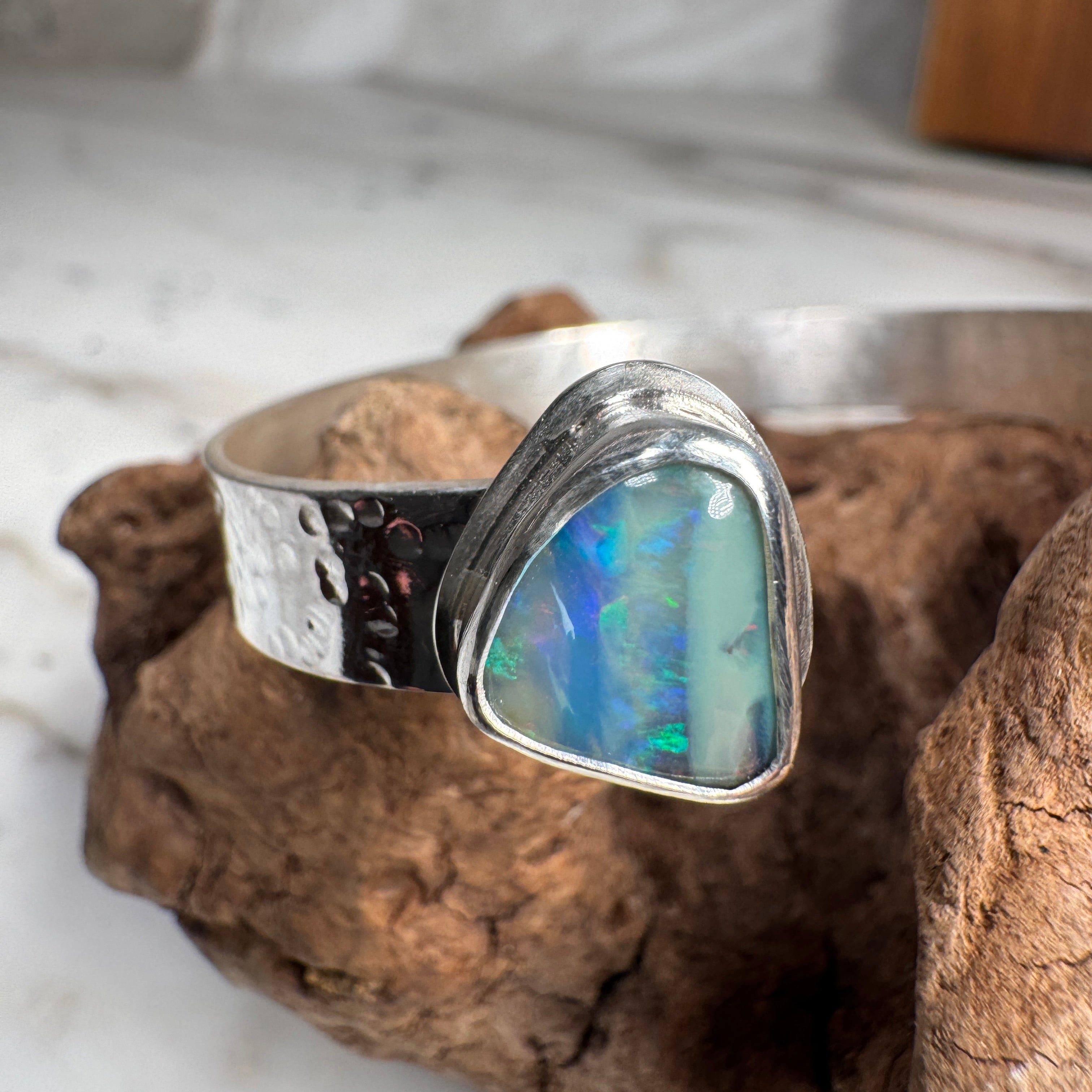 Emerald Tide Boulder Opal with Sunrise Seashell Cuff
