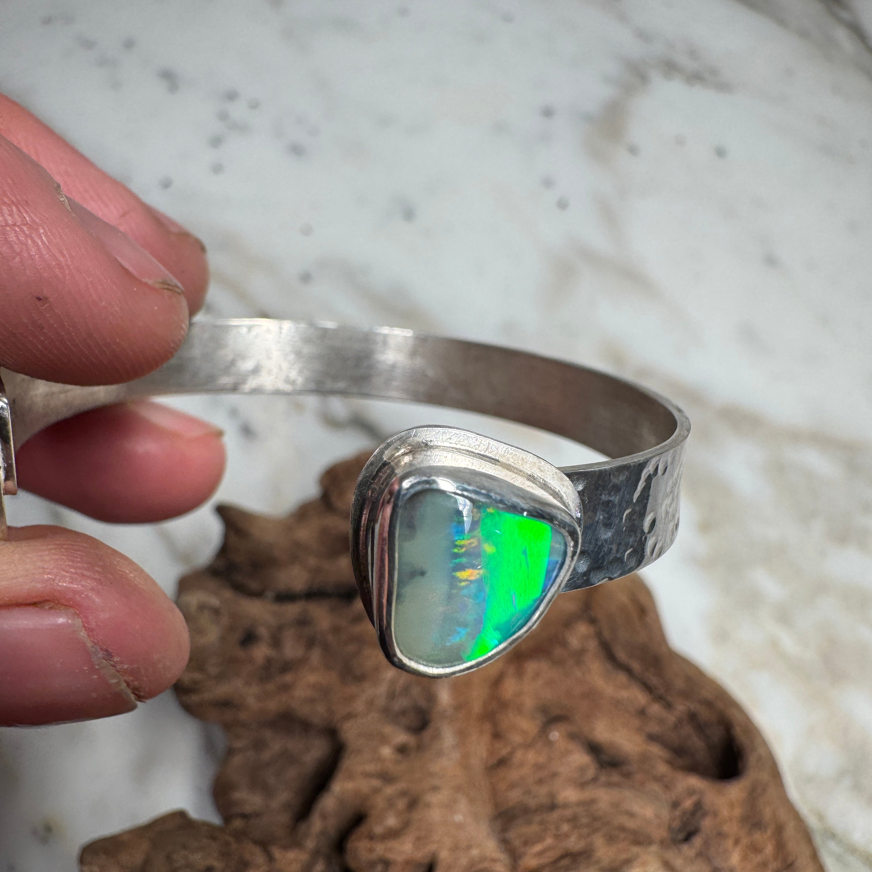 Emerald Tide Boulder Opal with Sunrise Seashell Cuff