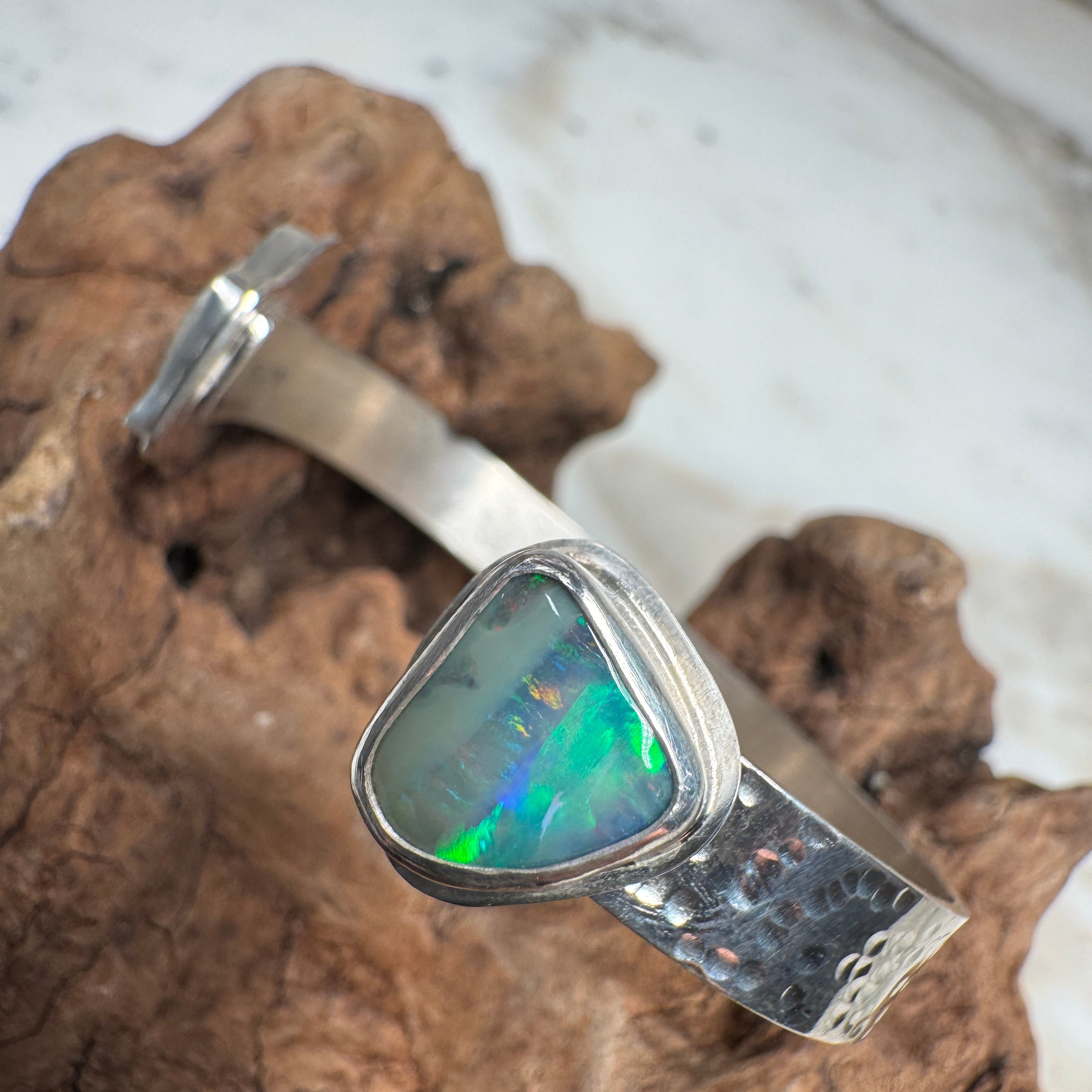 Emerald Tide Boulder Opal with Sunrise Seashell Cuff