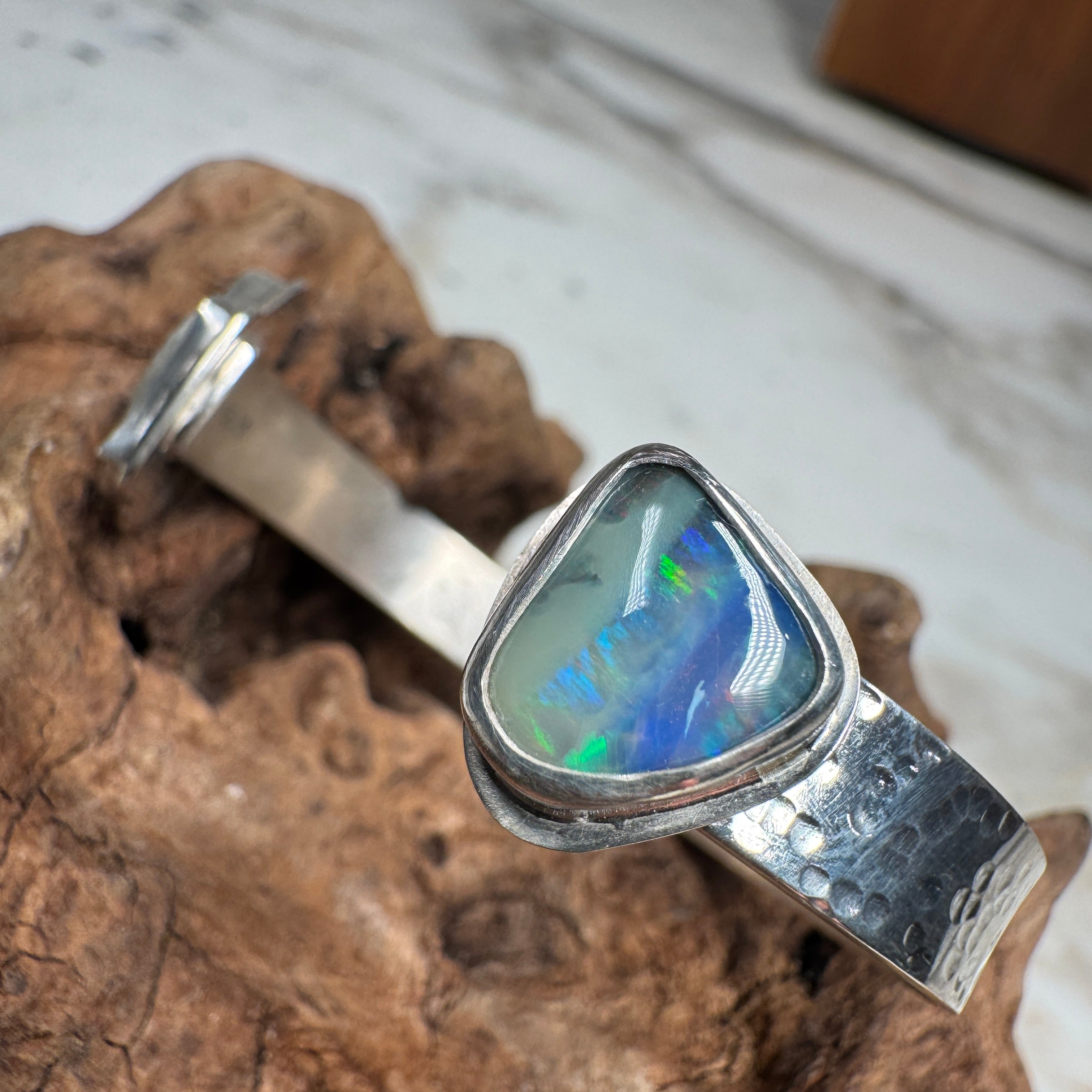 Emerald Tide Boulder Opal with Sunrise Seashell Cuff