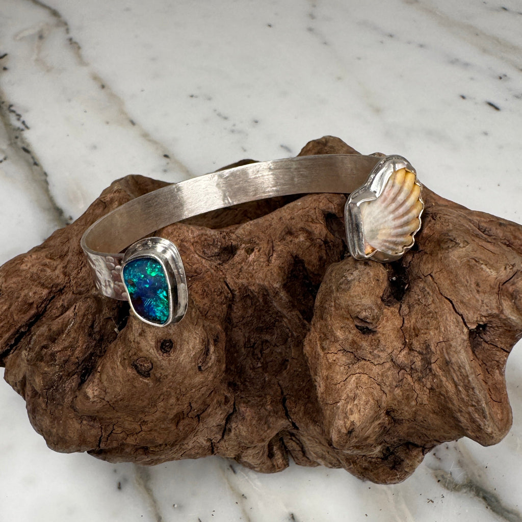 Sunrise Tide Cuff with Sunrise Shell and Australian Boulder Opal