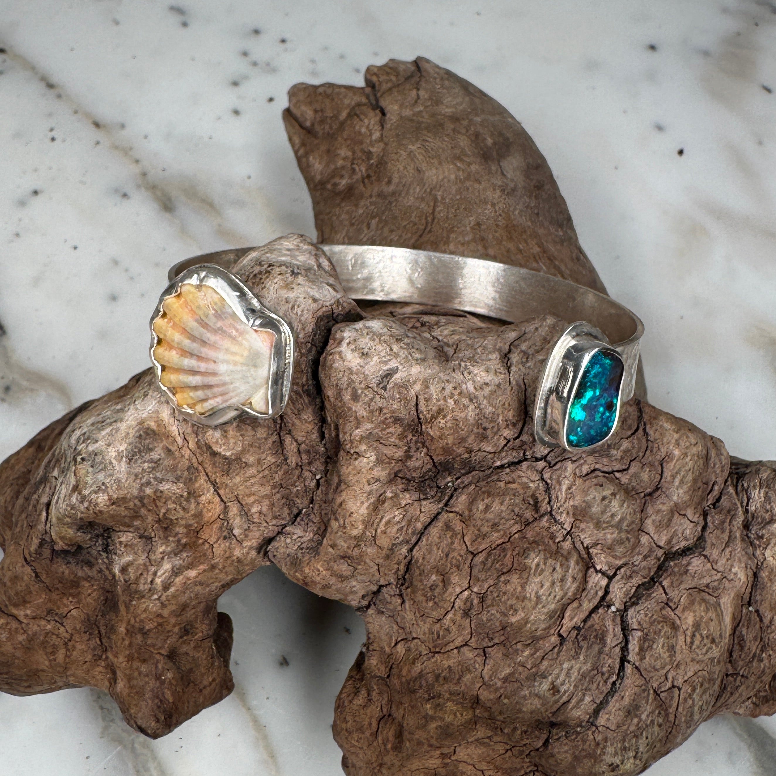 Sunrise Tide Cuff with Sunrise Shell and Australian Boulder Opal