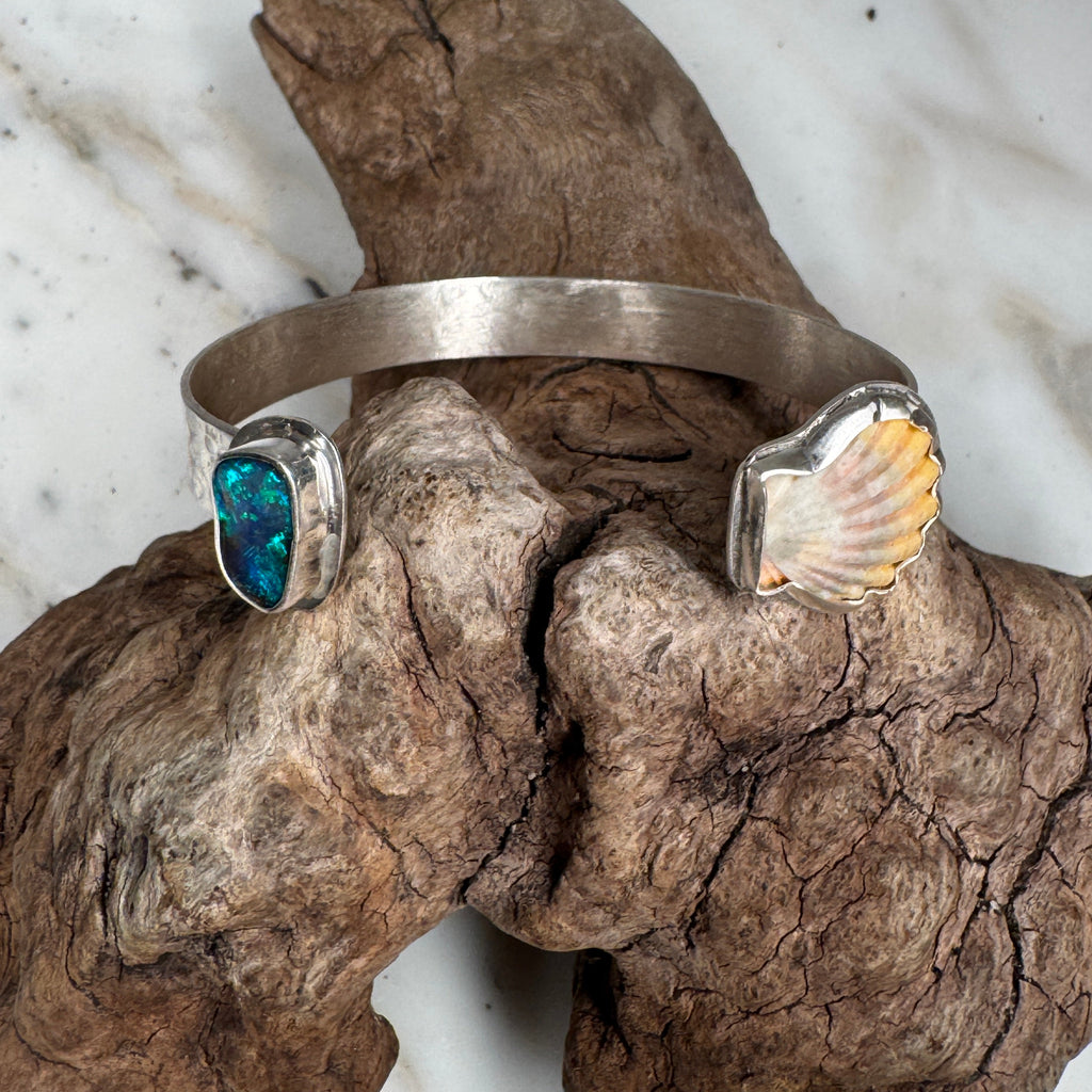 Sunrise Tide Cuff with Sunrise Shell and Australian Boulder Opal