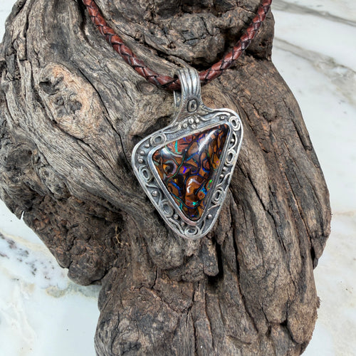 Desert Waterhole Australian Boulder Opal Sterling Silver Pendant