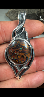 Ocean Flame Relic — Australian Boulder Opal Sterling Silver Pendant