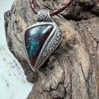 Artisan sterling silver pendant showcasing a vivid Australian Boulder Opal with emerald, turquoise, and electric blue play of color.
