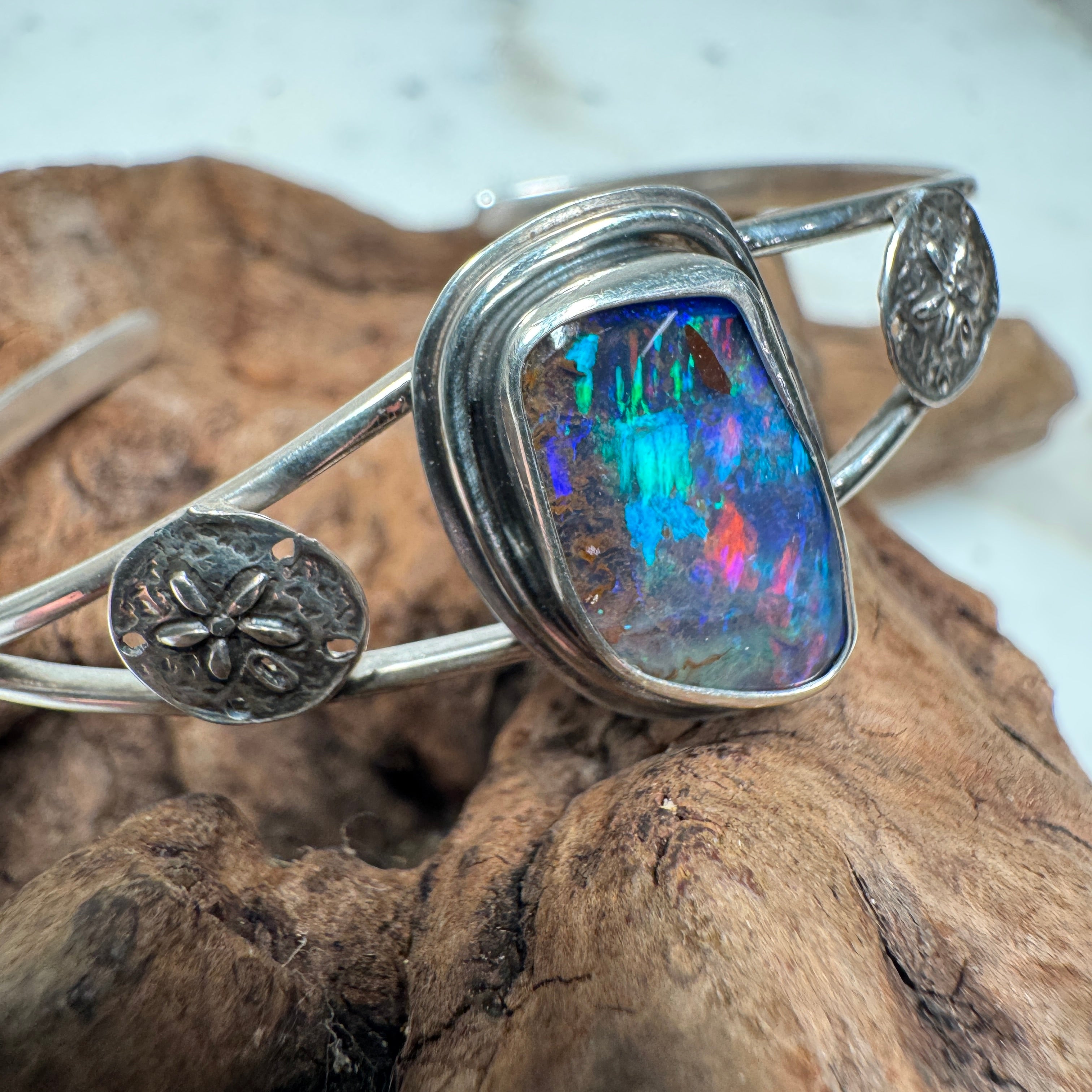 Pacific Ember Australian Opal Cuff with Sand Dollar Accents