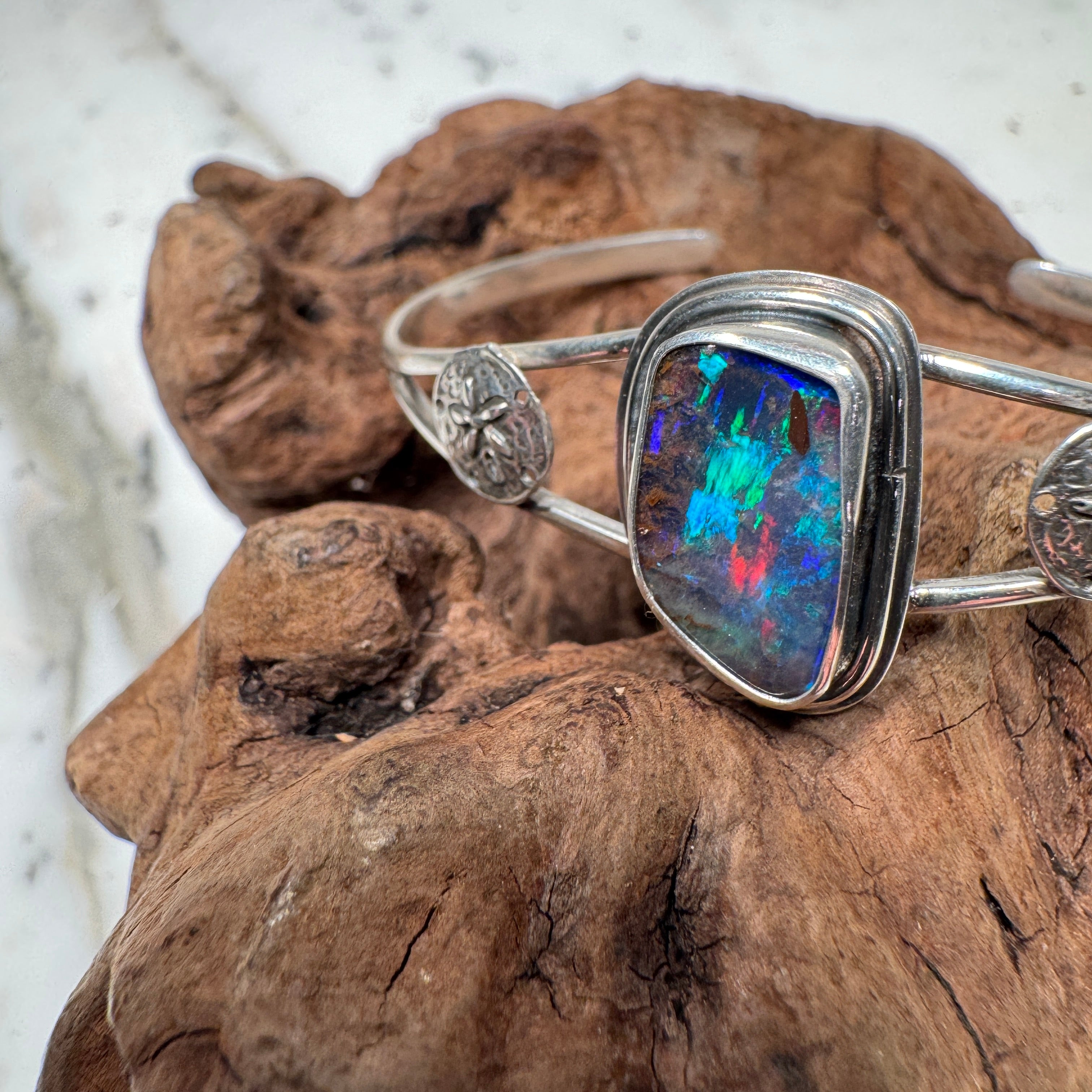 Pacific Ember Australian Opal Cuff with Sand Dollar Accents