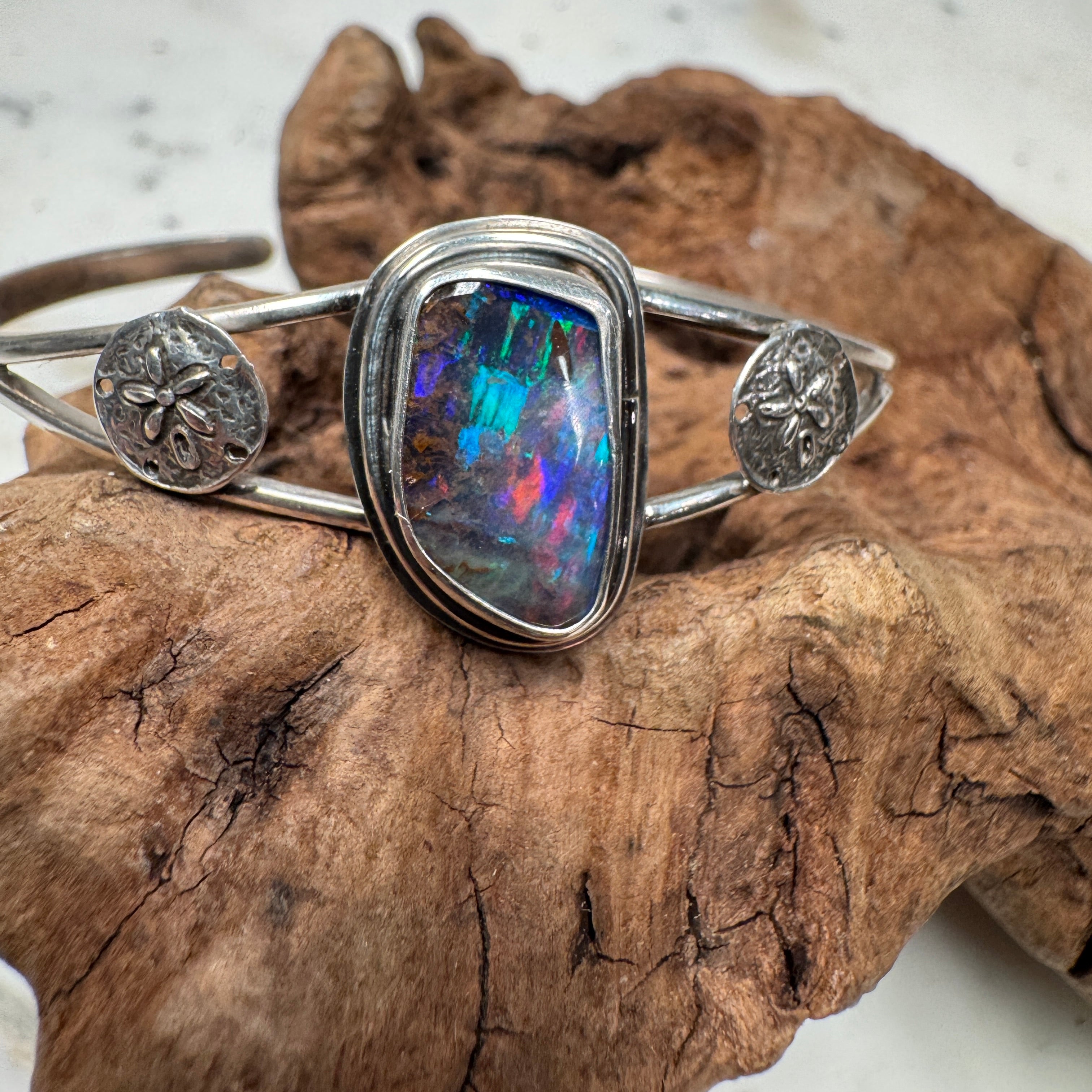 Pacific Ember Australian Opal Cuff with Sand Dollar Accents
